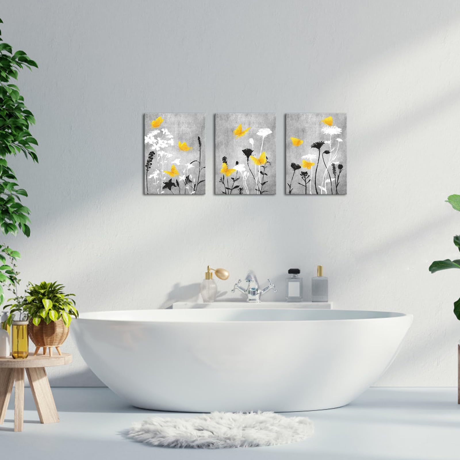 Lovehouse Yellow And Grey Bathroom Flower Wall Art Grey And Yellow Bathroom Pictures Prints Grey Gray Floral Art Decor