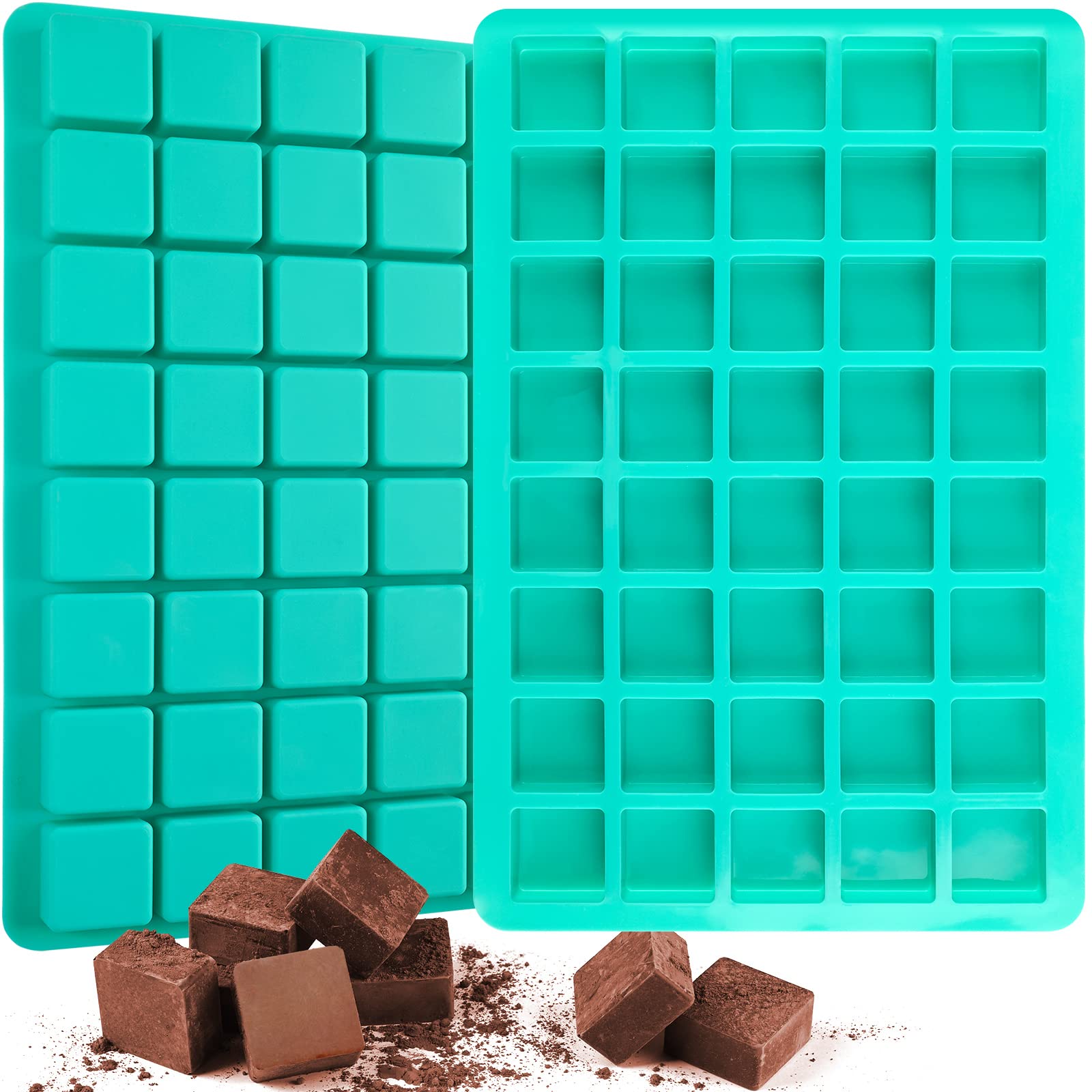 Sakolla 2 Pack Caramel Candy Molds Silicone 40 Cavities Square Silicone Chocolate Molds Mini Cubes Mold For Hard Candy, Ice Cube