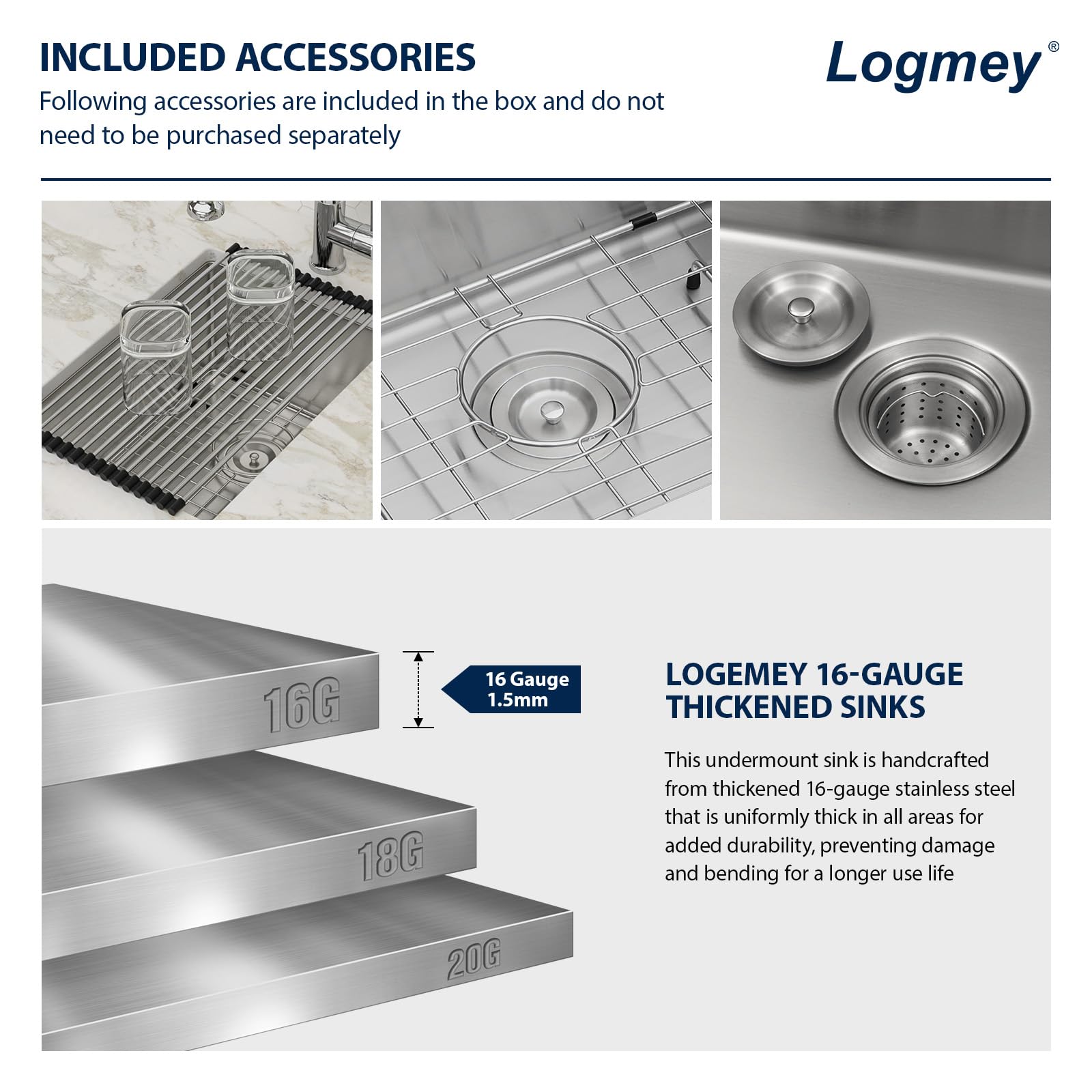 Logmey 15 Inch Undermount Bar Sink - 15X20 In Handmade Stainless Steel Undermount Kitchen Sinks 16 Gauge Bar Prep Single Bowl Sm