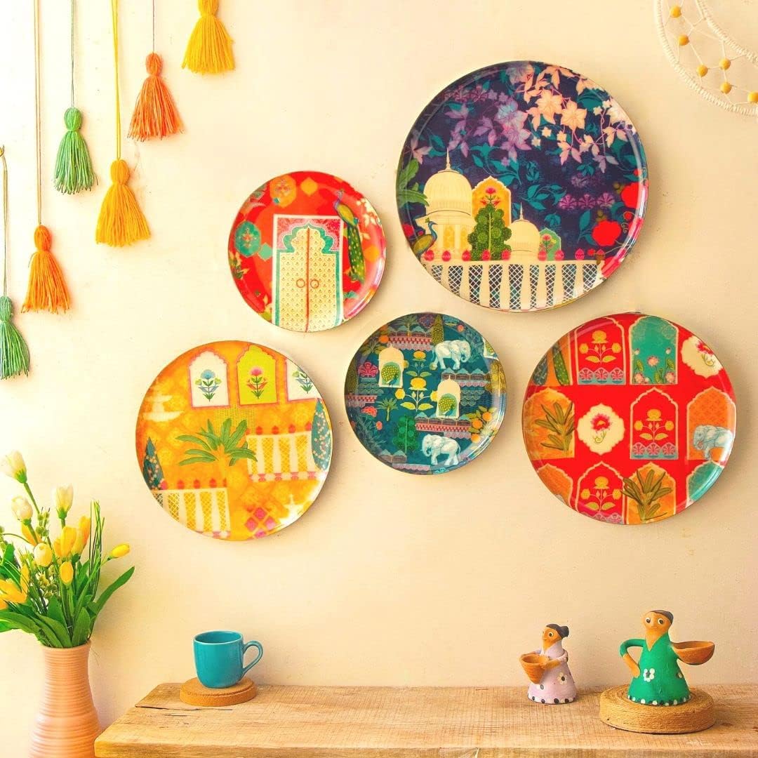 RITUALISTIC Vintage India Iron Wall Plates- Set of 5 (Multicolor) Wall Decoration Items For Living Room, Bedroom, Office | Wall 