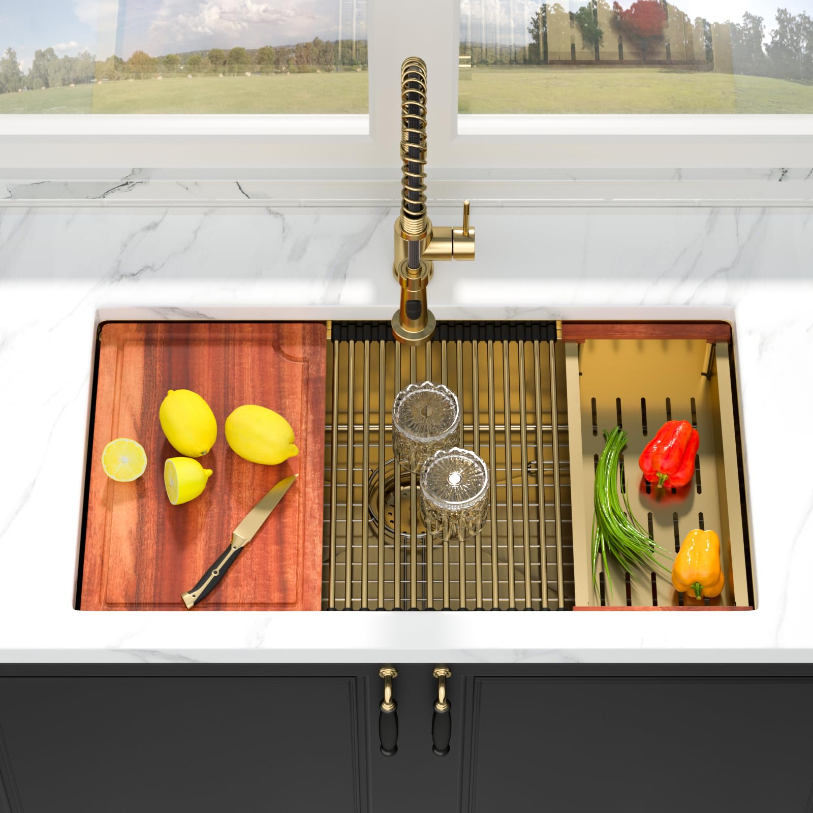 Mocoloo 33 Gold Kitchen Sink - 33 X 19 Inch Undermount Kitchen Sinks Ledge Workstation Gold Sink Single Bowl 16 Gauge Stainless