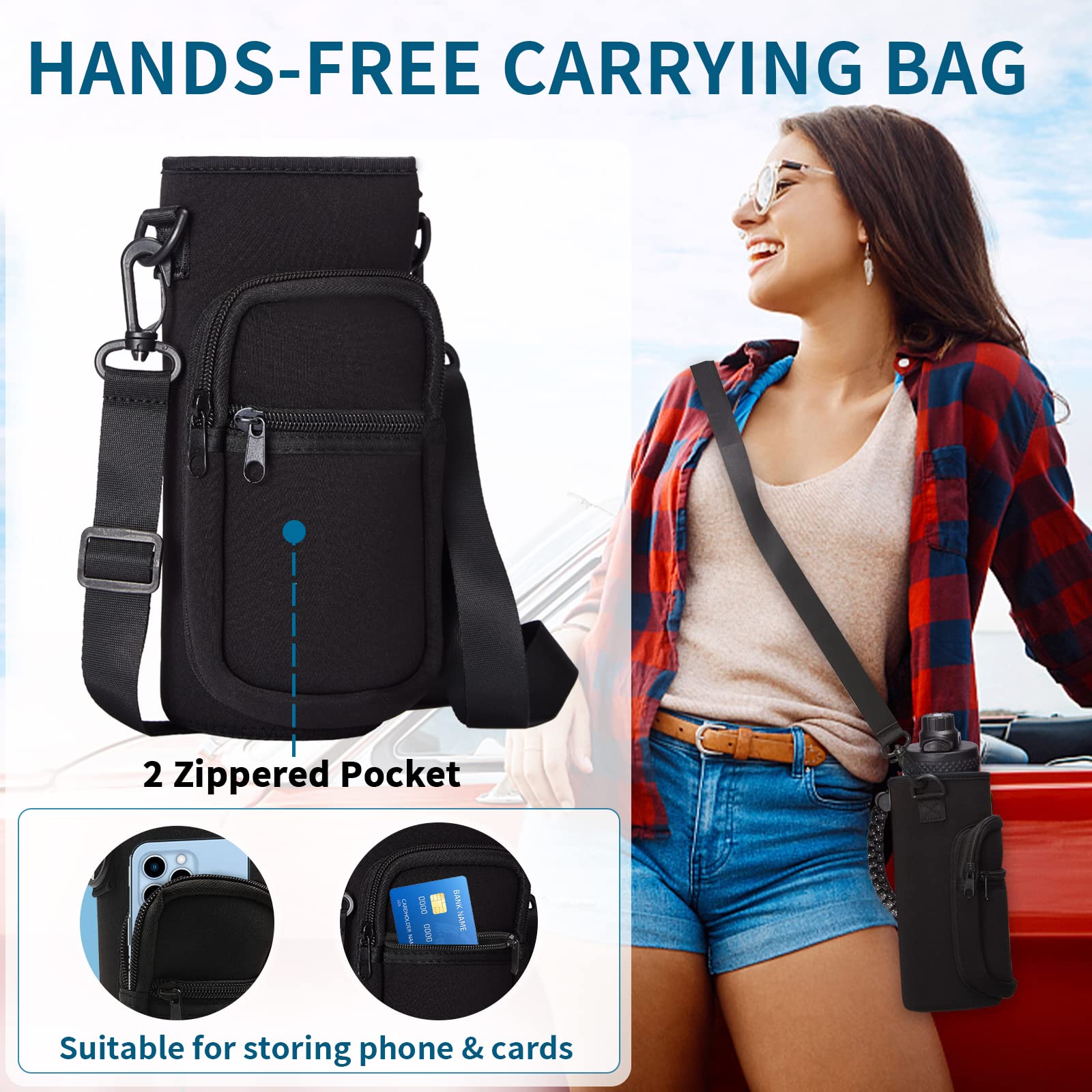 32 oz Insulated Water Bottles - with Straw & Flip Auto Lid  Stainless Steel Water Bottle Shoulder Carrier Bag  Silicone Boot  BPA-Free Metal Water Bottle with Handle Paracord  Sport Gym Mug Flask