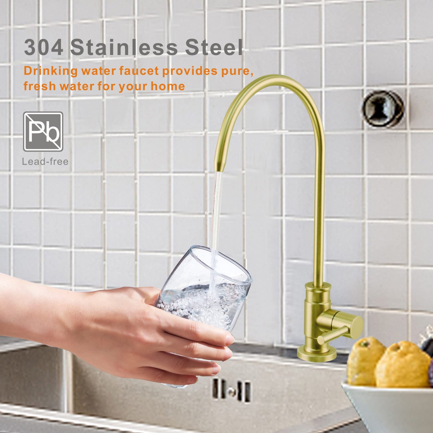 Drinking Water Faucet Brushed Gold Wellup Reverse Osmosis Faucet for Non Air Gap RO Water Filtration System  Lead-Free Stainless Steel Kitchen Water Filter RO Faucet for Kitchen Bar Sink