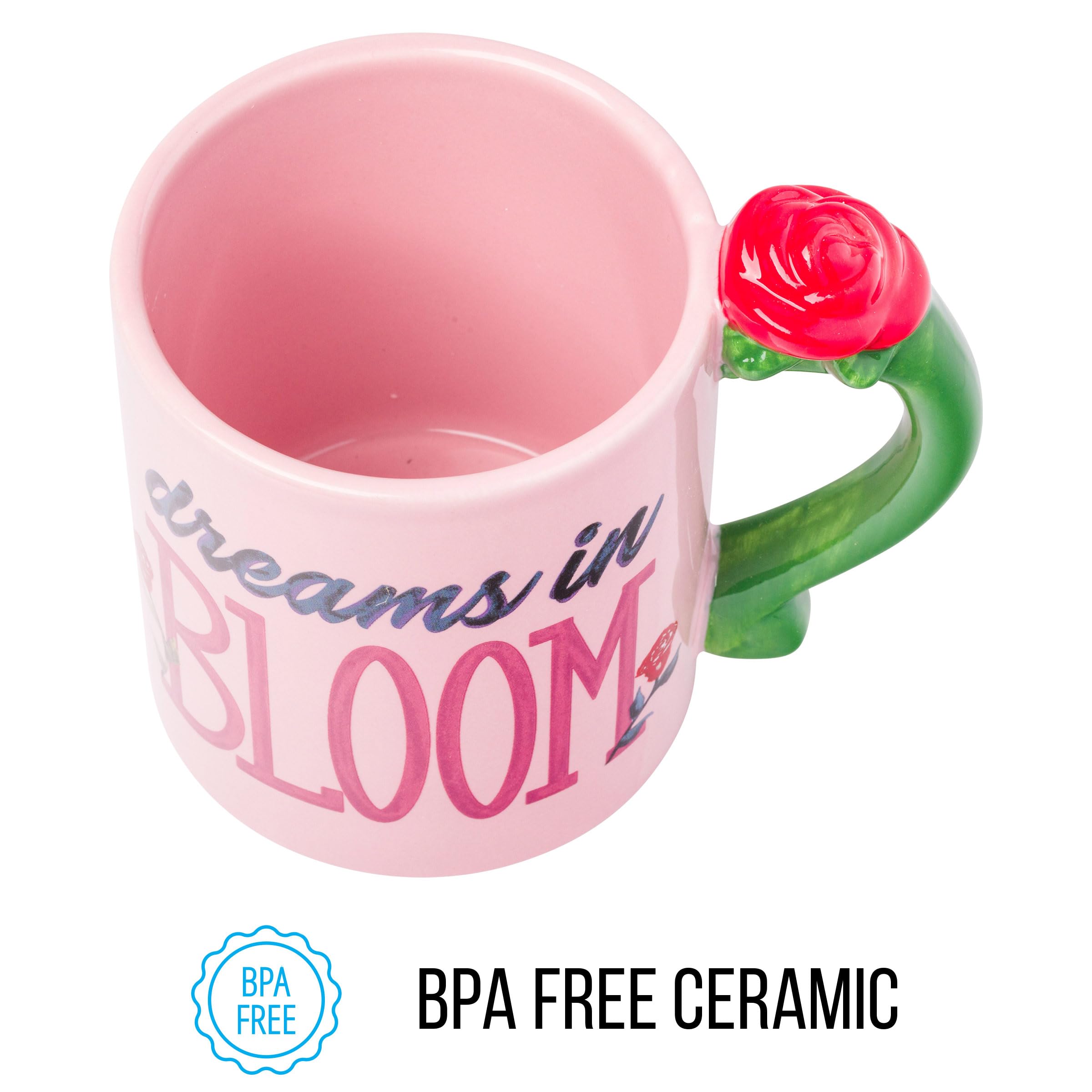 Silver Buffalo Disney Belle Dreams in Bloom Roses Shaped Handle Ceramic Mug, 20 Ounces