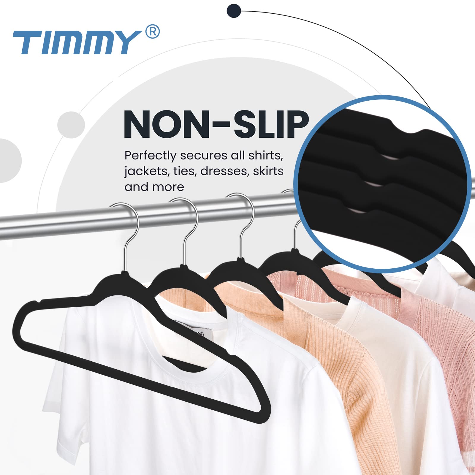TIMMY Hangers Black Velvet Hangers - Suit Hangers (50-Pack) Ultra Thin Space Saving Coat Hanger and Heavy Duty Clothes Hangers with 360 ? Rotating Hooks for Easy Organization and Hanging