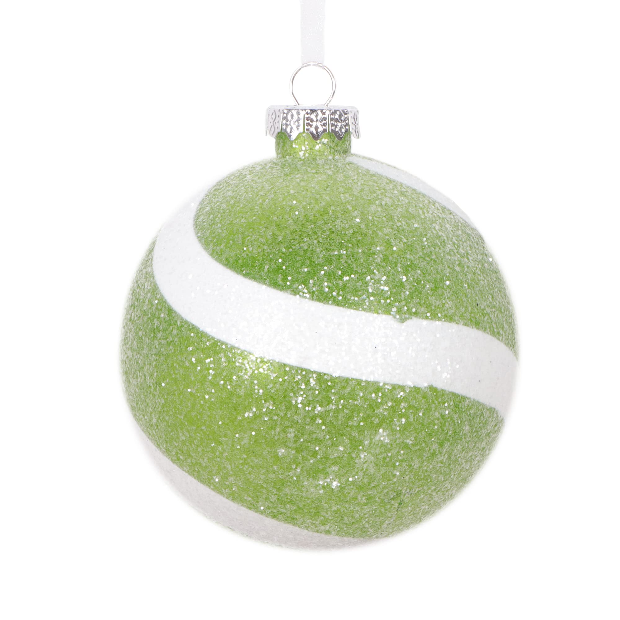 Vickerman 4 Green and White Swirl Sugar Glitter Ball Ornament, 4 per Bag.