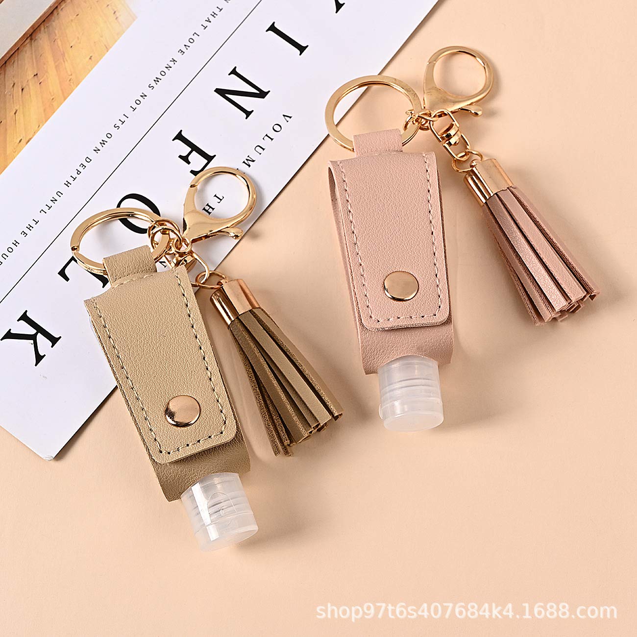 Hsyhere Multifunction Portable Empty Travel Bottle Keychain Hand Sanitizer Bottle Keychain, Pu Leather Tassel Key Chains Car Key