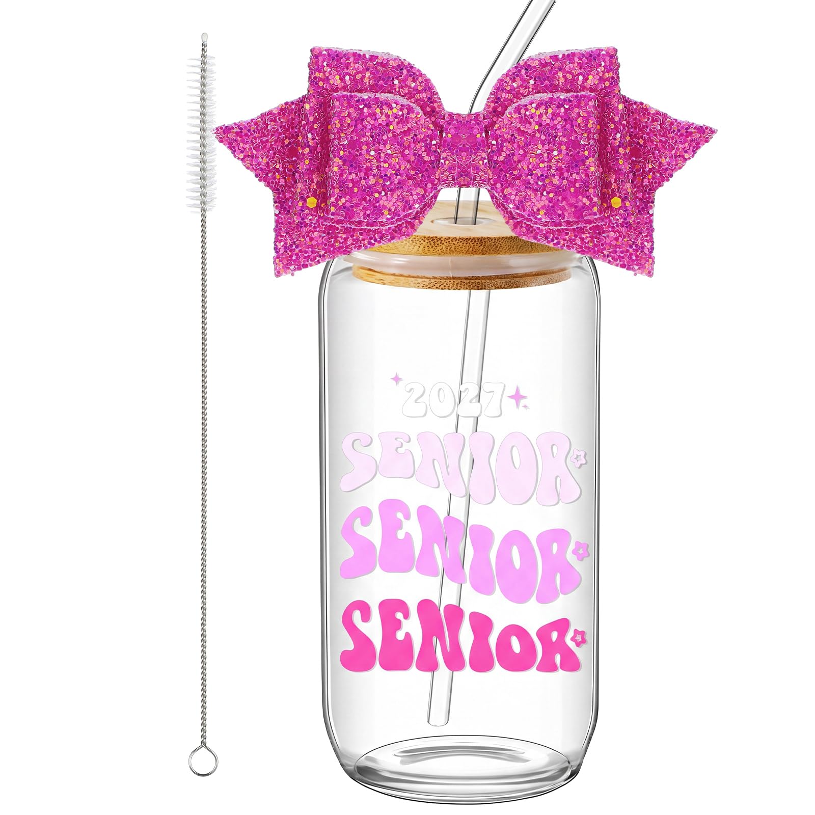 Hushee Senior Night Gifts Class of 2027 Glass Water Bottle, Pink