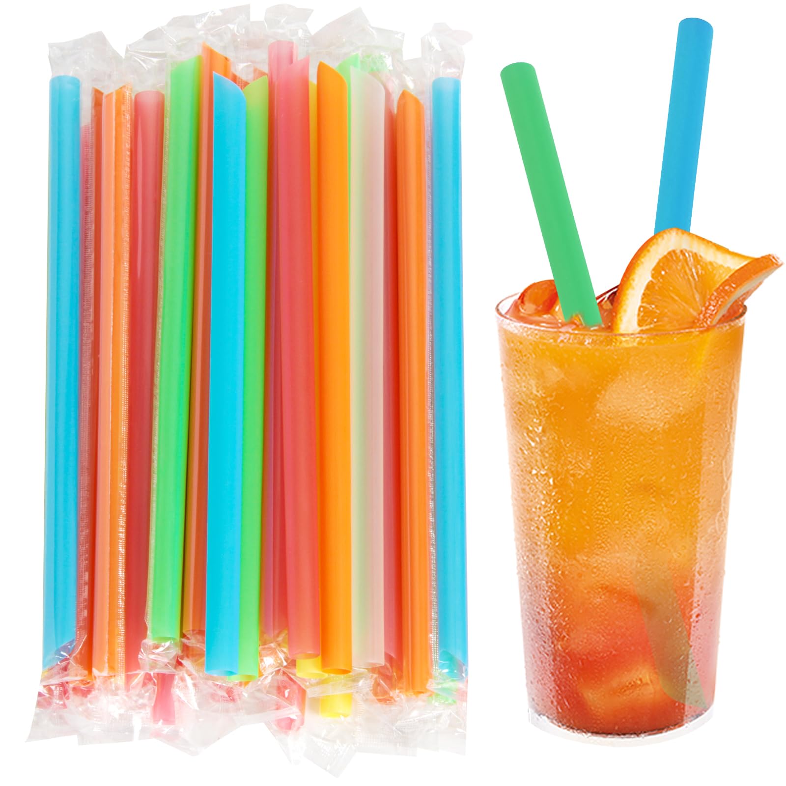 Sbyure Jumbo Drinking Straws Individually Wrapped,100 Pack 9 Inch Long Extra Wide Smoothie 0.45 In Assorted Bright Color Disposa