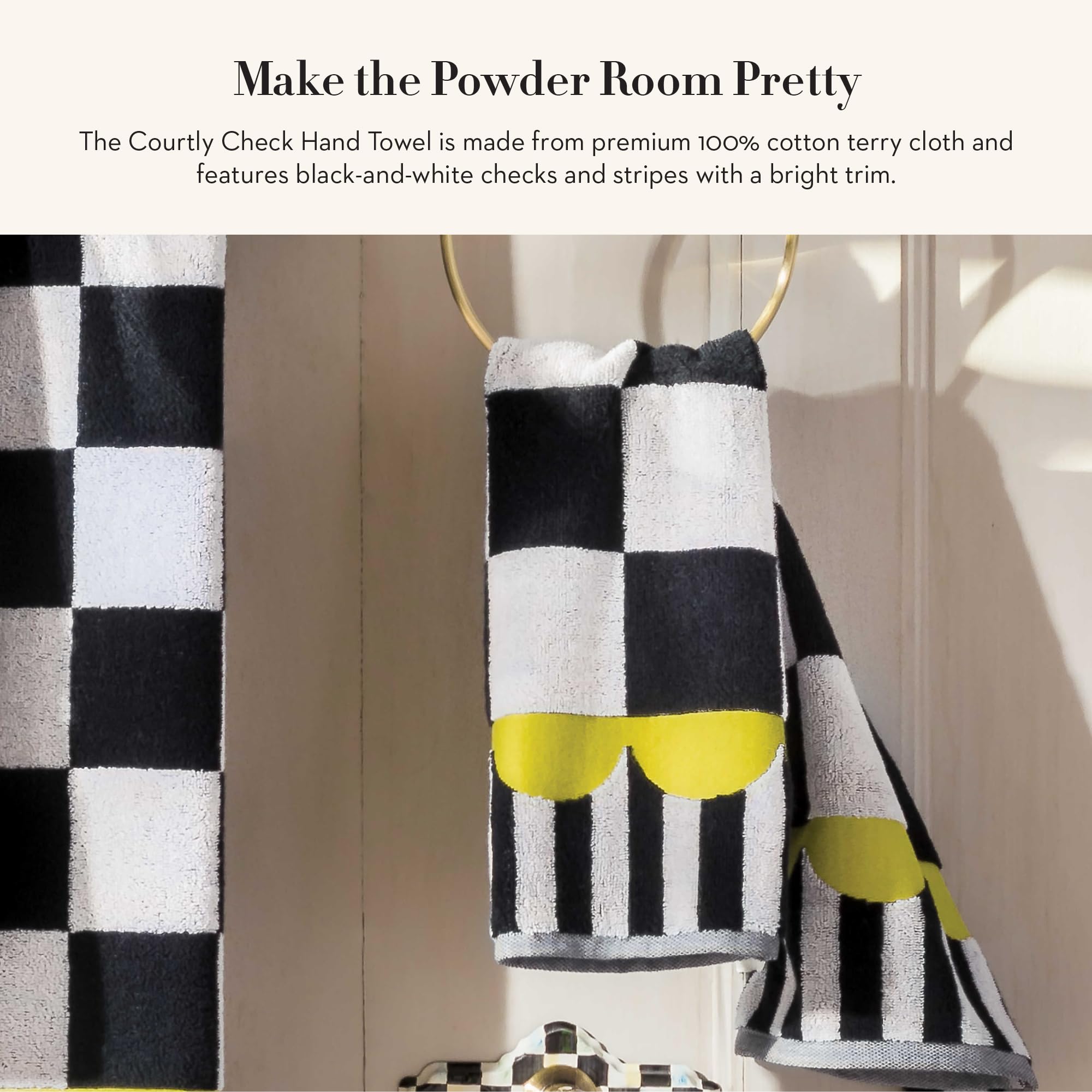 Mackenzie-Childs Hand Towel, Cute Decorative Hand Towel For Bathroom And Kitchen, Black-And-White Courtly Check