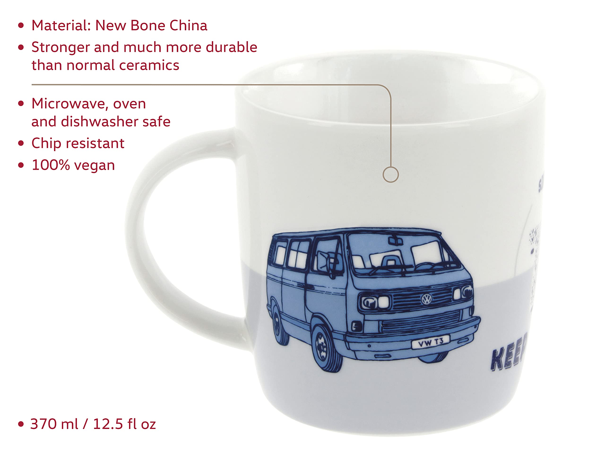 Brisa Vw Collection - Volkswagen Large Ceramic Coffee-Tea-Cappuccino Mug Cup In T3 Bus Vanagon Design (Keep Driving/Blue)
