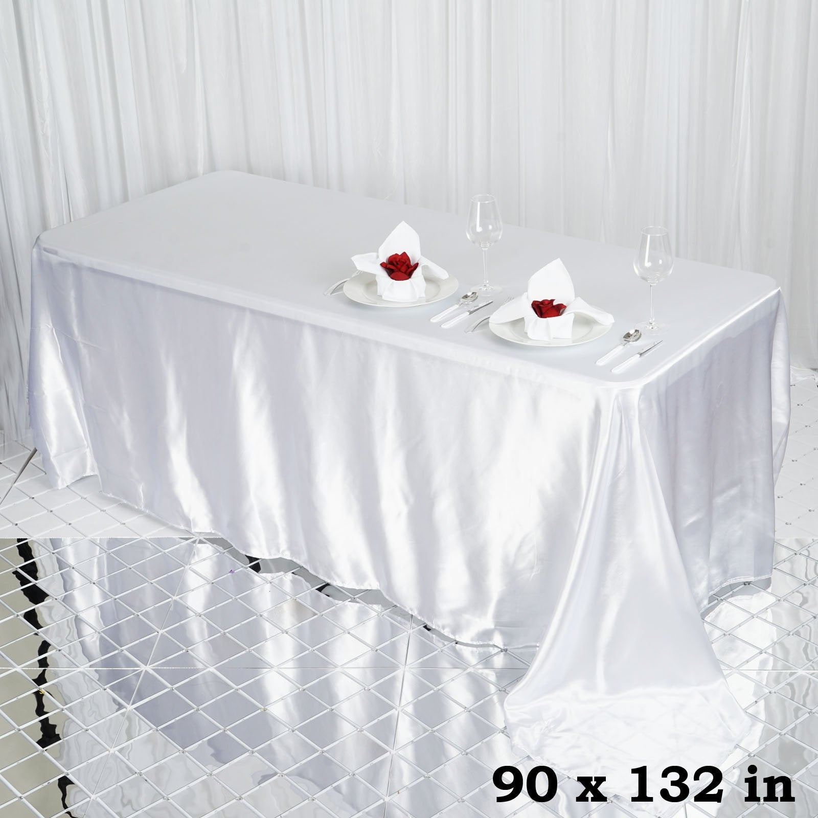 Balsacircle 90X132 Inch White Satin Rectangle Tablecloth Table Cover Linens For Wedding Table Cloth Party Reception Events Kitch