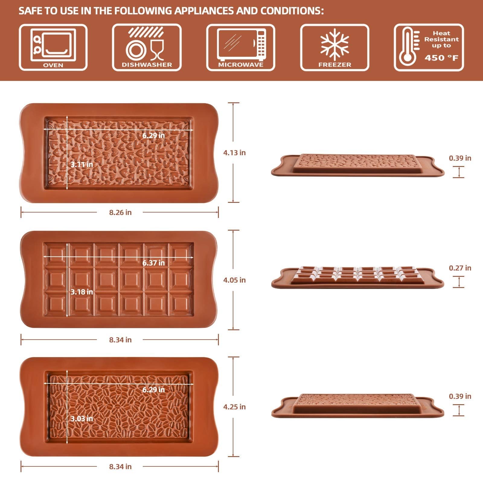 Fimary Chocolate Bar Mold - Food Grade Silicone Chocolate Molds, Non-Stick Tabs Chocolate For Dubai Chocolate Bar Pistachio, Mil