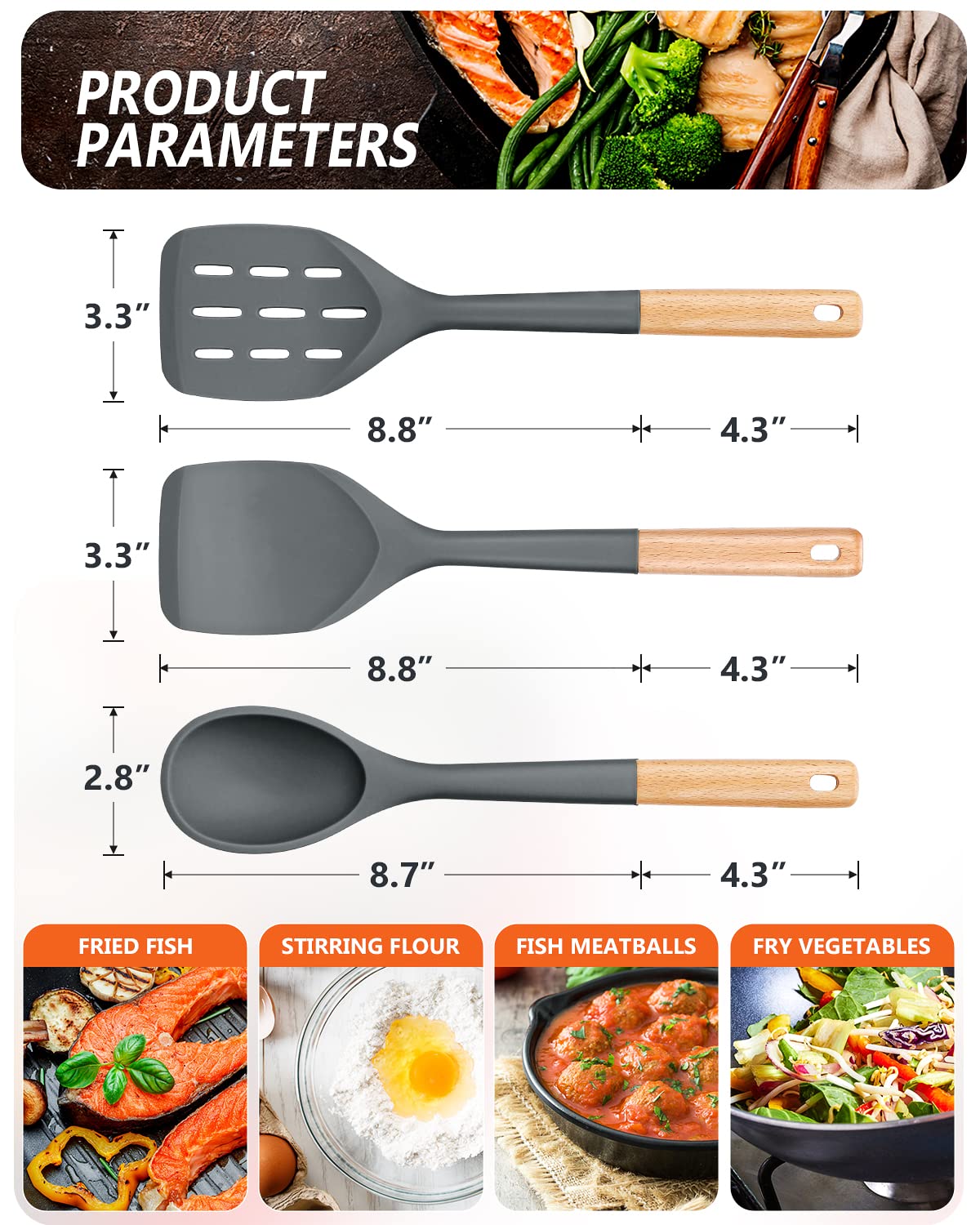 Pack Of 3 Silicone Spatula, Non Stick Cooking Utensil Set, Wooden Handle Kitchen Turner For Baking Mixing Grilling Serving Food