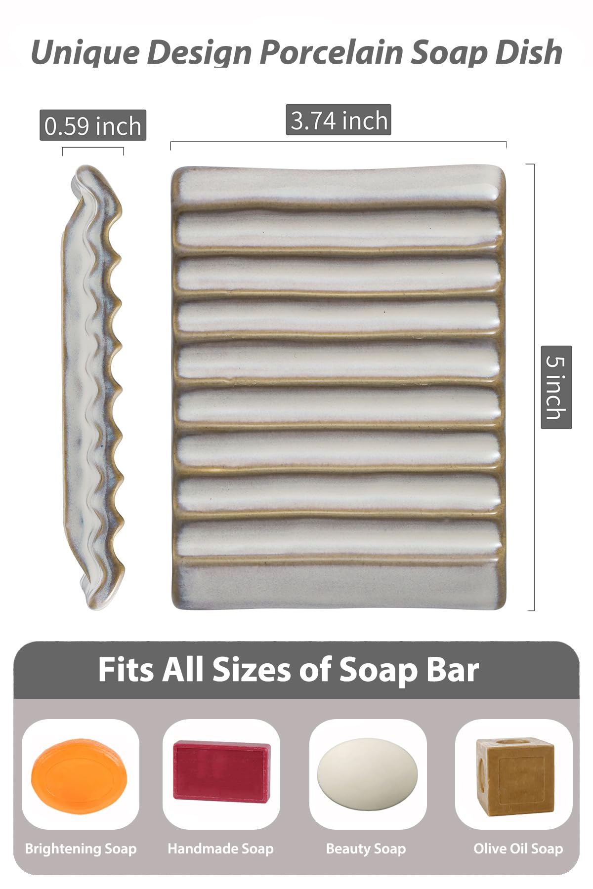 Zoeeker Soap Holder, Ceramic Bar Soap Dishes Soap Saver For Bathroom, Shower, Sink, Kitchen, Countertop, Bath Tub, Keep Soap Bar