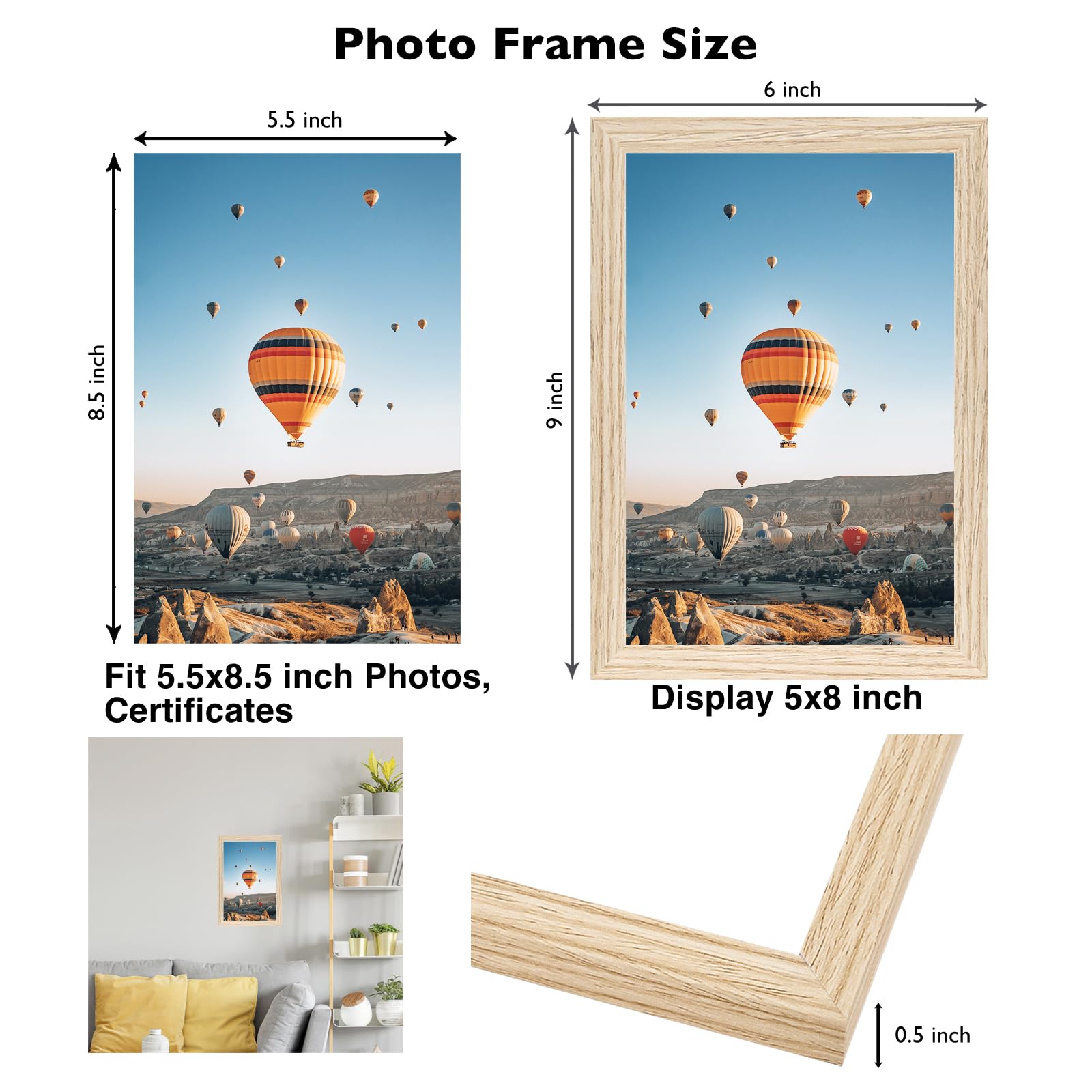 JCJMY 5.5x8.5 Picture Frame for Wall Hanging or Tabletop, Wall Mounting Horizontally or Vertically, 5.5 x 8.5 Wall Gallery Poste