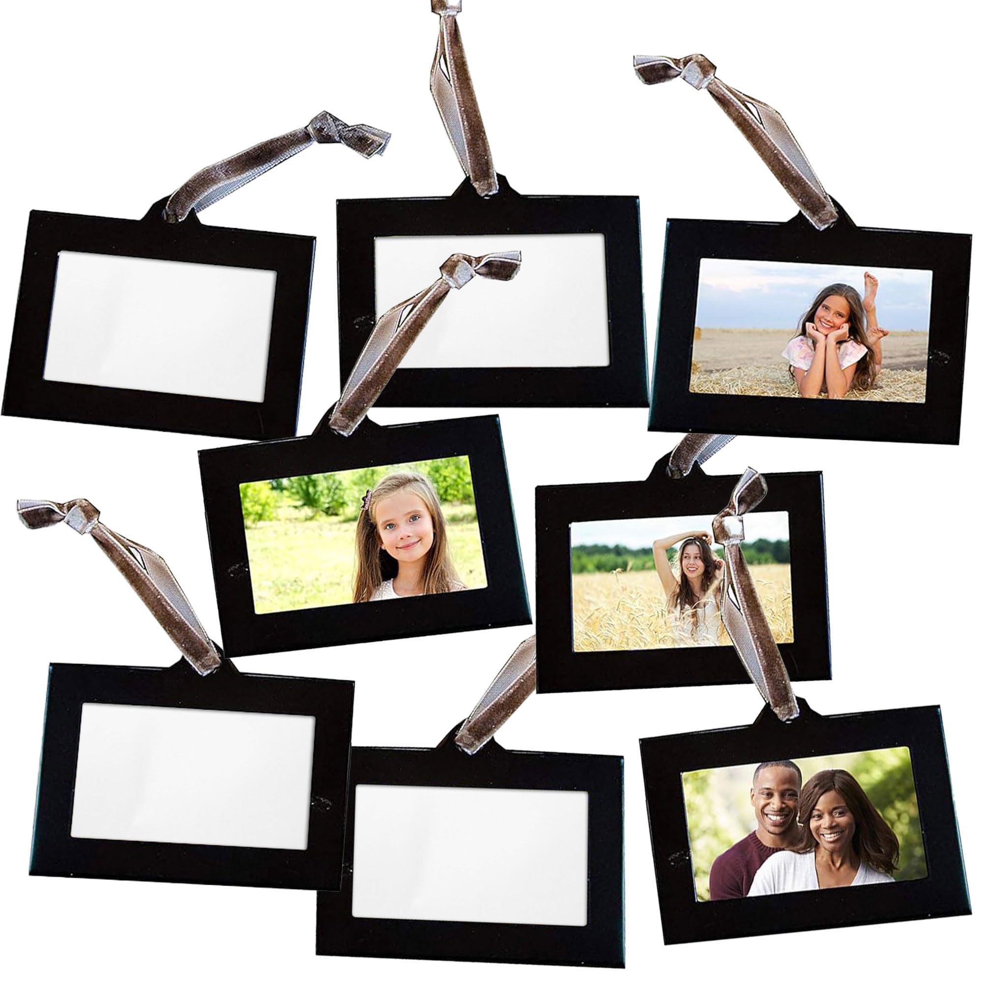 Klikel Family Tree Photo Frame Ornaments - 8 Horizontal Hanging Picture Frames - 1.5 X 2.5 Photo Opening