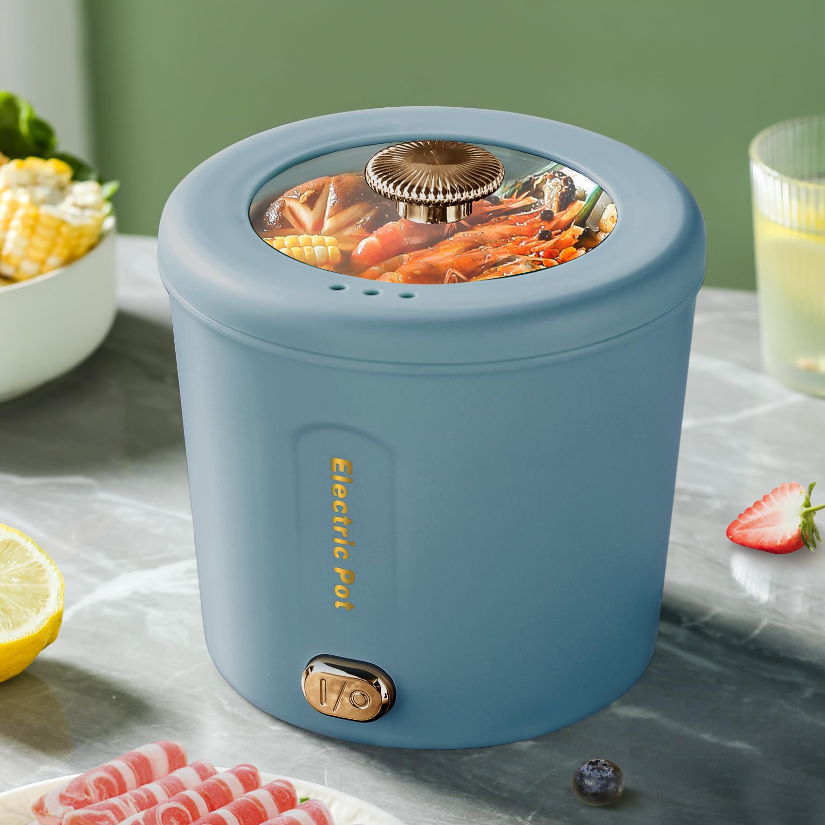 Zelarca Hot Pot Electric, 1L Mini Ramen Cooker, 450W Rapid Noodles Cooker, Multifunctional Electric Pot for Cooking Pasta, Egg, 