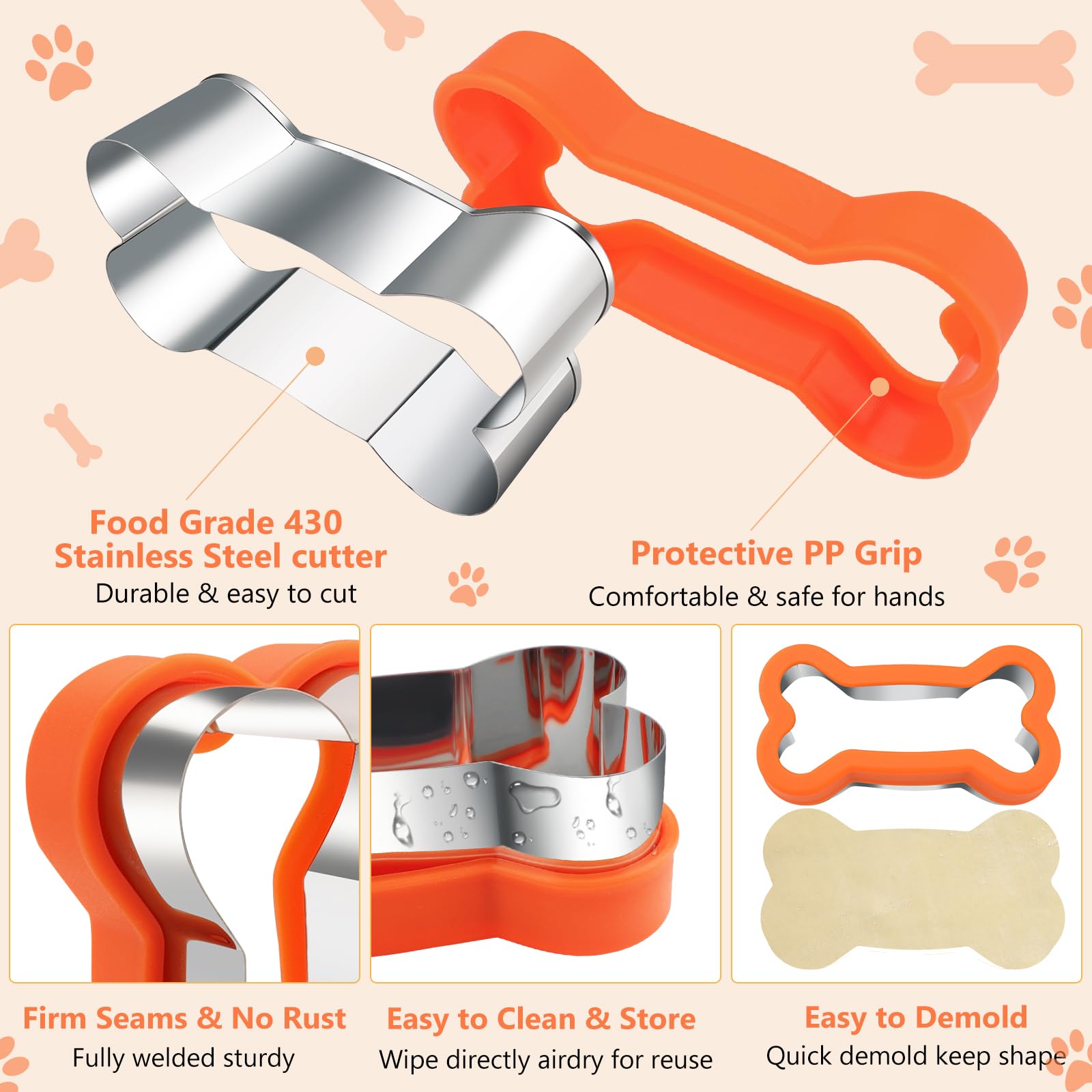 Dog Cookie Cutters Set 3 Piece -3 Different Sizes Of Dog, Bone, And Paw Print Cookie Mold Dog Bone Cutters Stainless Steel Shape