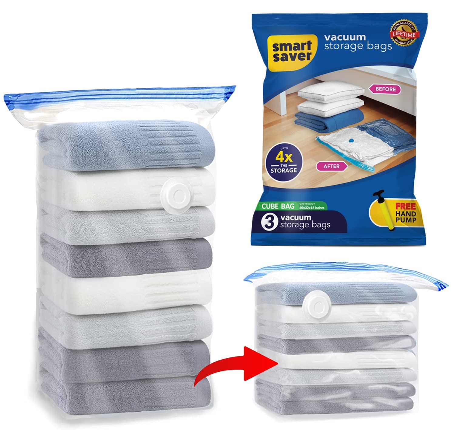 Smart Saver Polyethylene Vacuum Underbed Storage Bags Space Saver Jumbo Cube Bags Organiser 3 Jumbo (100X80X40) Cm, Transparent