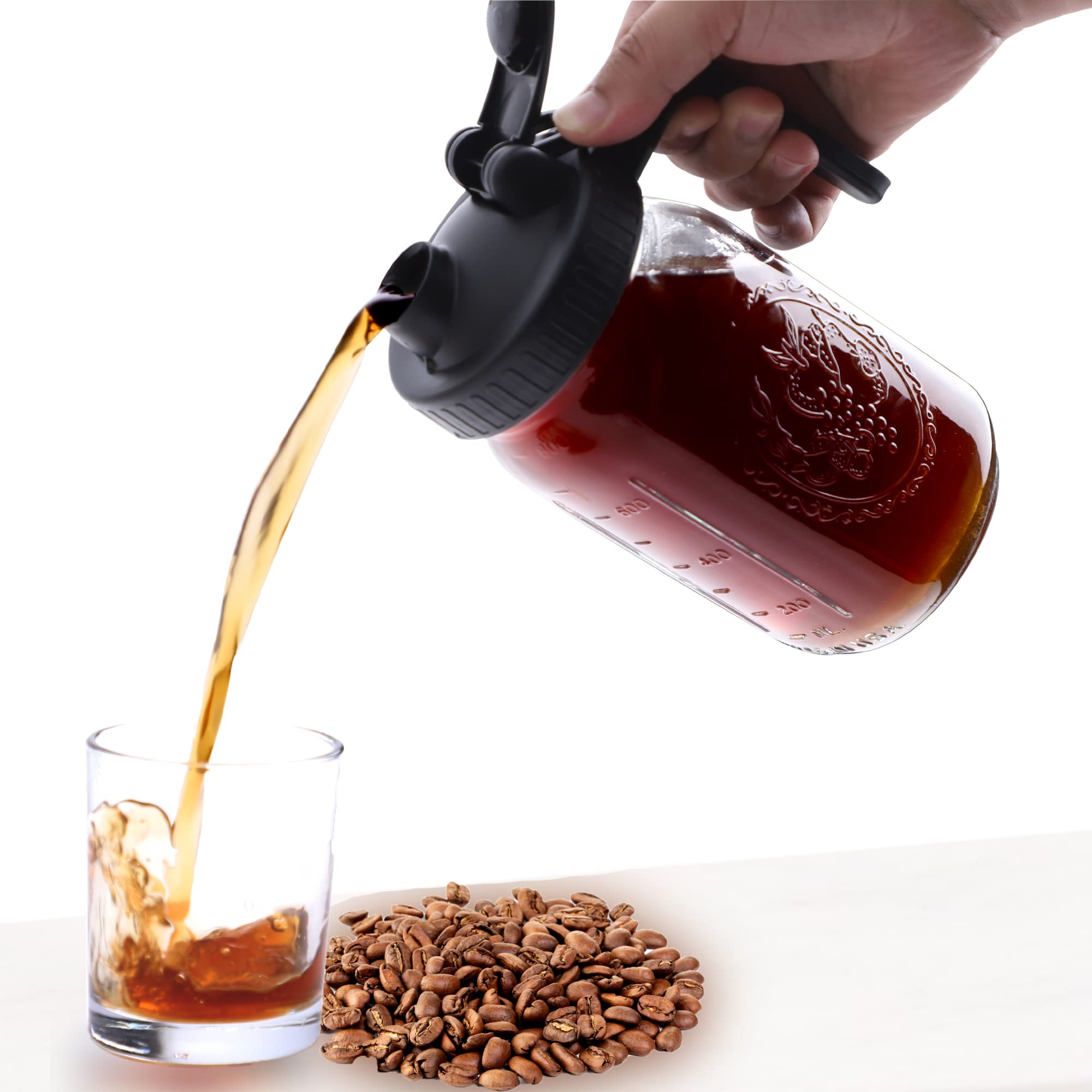 Cold Brew Mason Jar Coffee Maker 32 Oz Wide Mouth Cold Brew Pitcher With Coffee Filter For Coffee, Iced Tea, Sun Tea, Lemonade