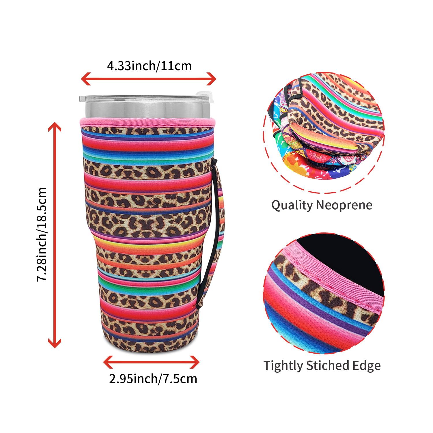 Bottle Sleeve Leopard Print Rainbow Sunflower Water Neoprene Insulated Sleeve Bottle Cover Pouch For 30Oz Tumbler Cup (Only Cup