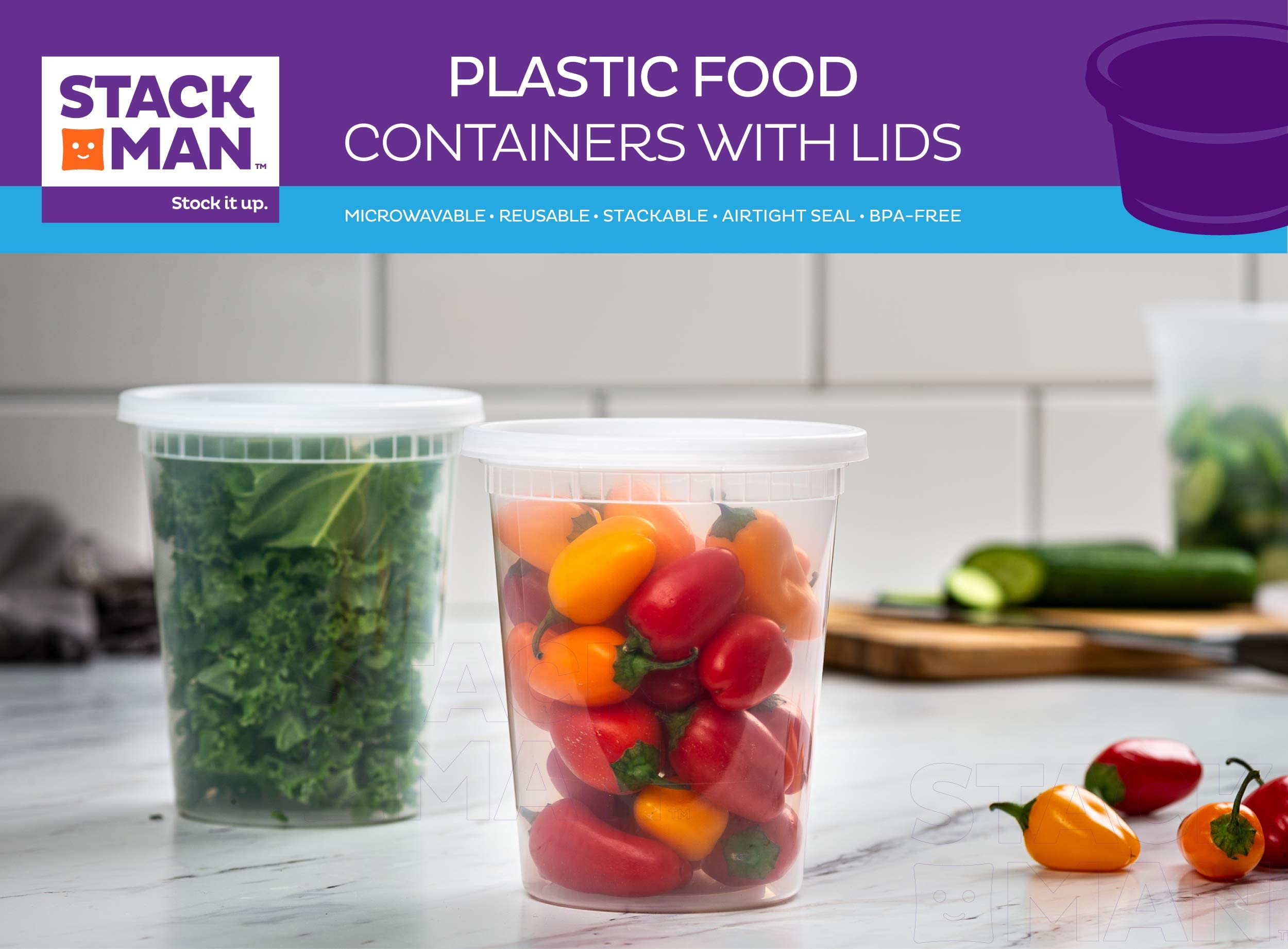 [48 Sets -32 Oz.] Plastic Deli Food Storage Containers With Airtight Lids - Soup Containers With Lids