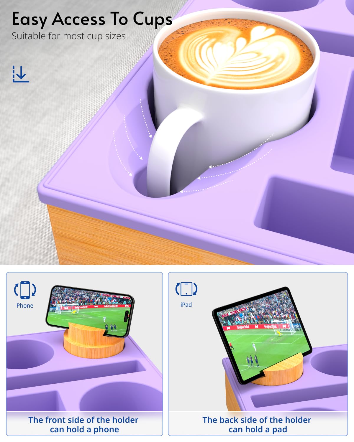 Couch Cup Holder Tray - Couch Organizer Caddy, Silicone Beach Caddy With Cup Holder, Sofa And Bed Drink Holder And Couch Tray Ta