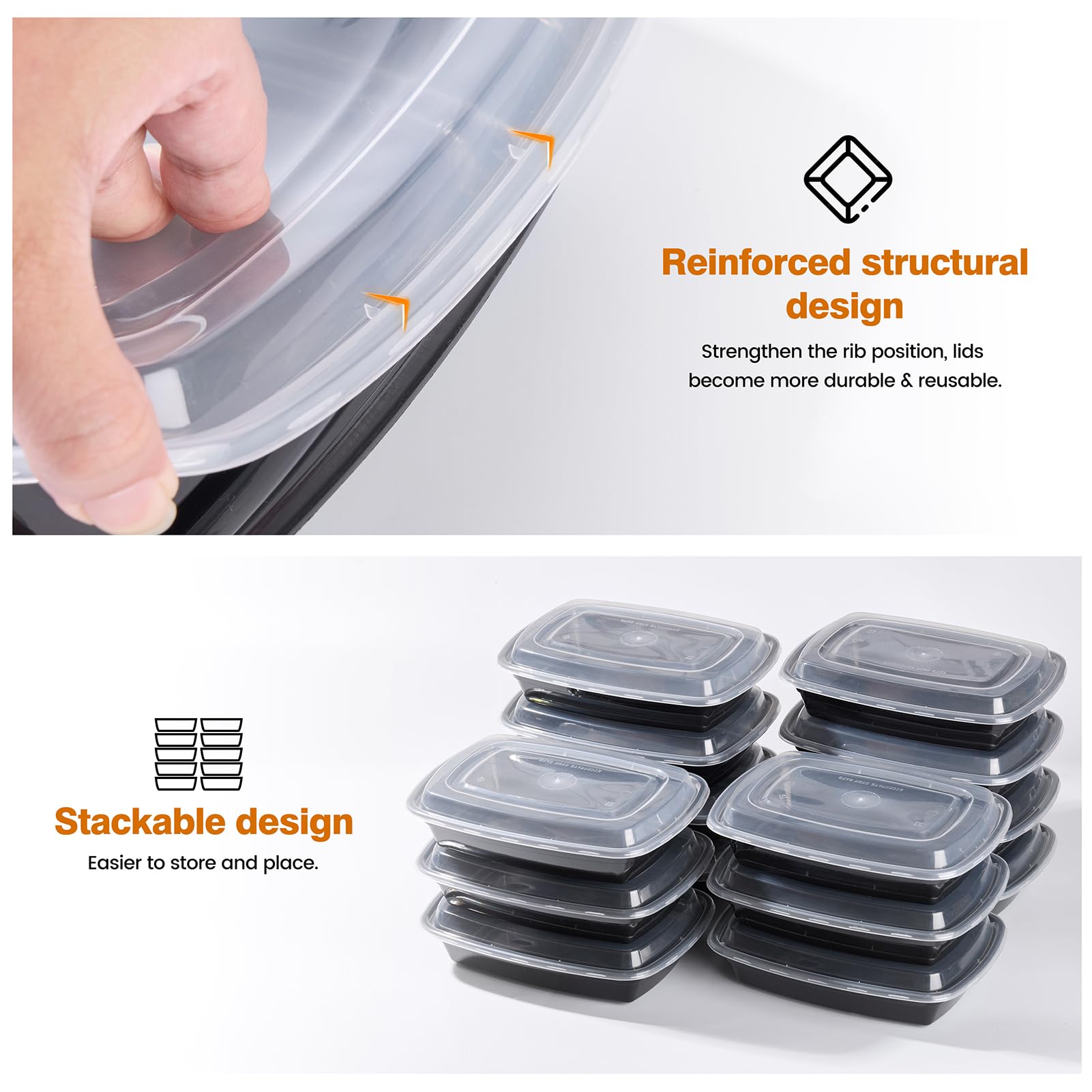 Glotoch Meal Prep Containers Reusable, 50Pack 32Oz Plastic Food Prep Storage Containers With Lids,Bpa Free,Microwave, Dishwasher