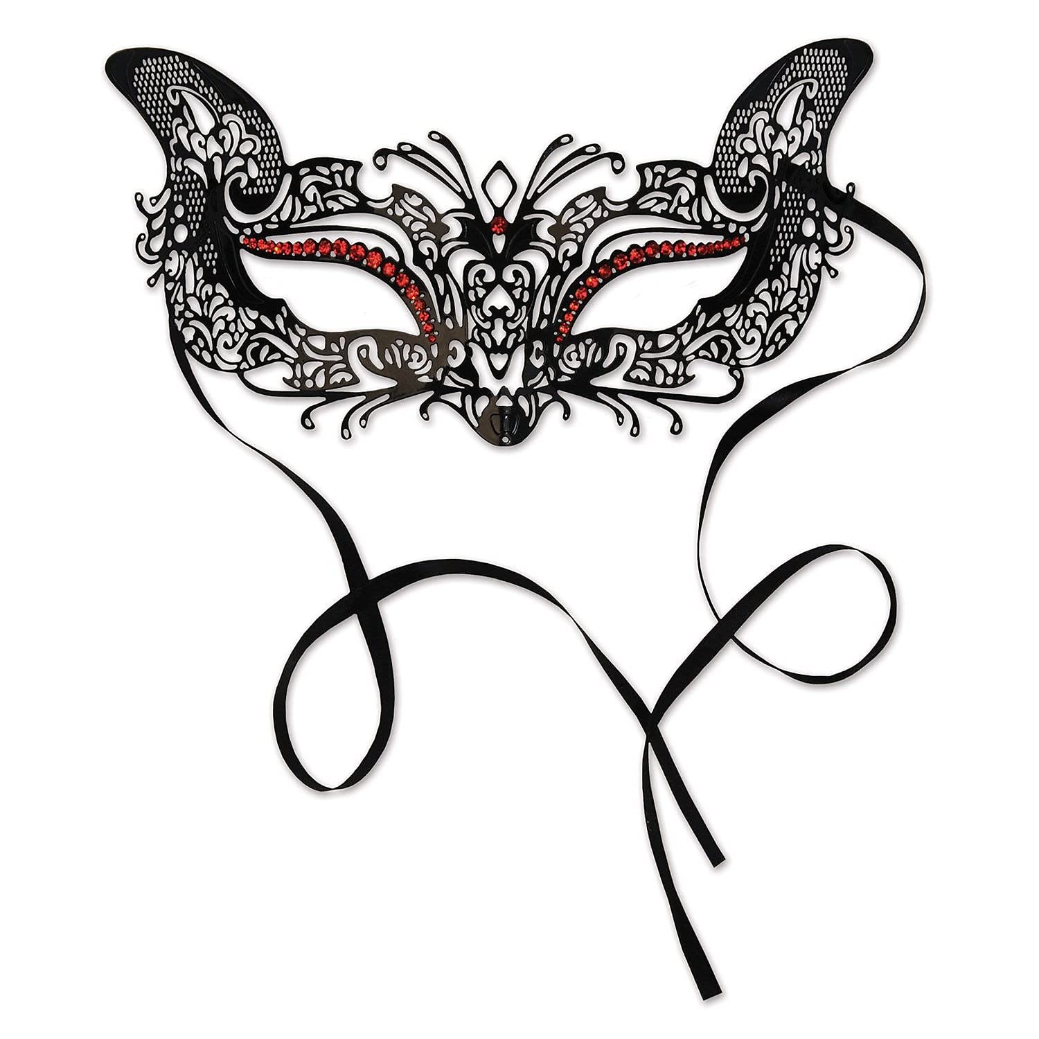 Black And Red Metal Filigree Masquerade Mask