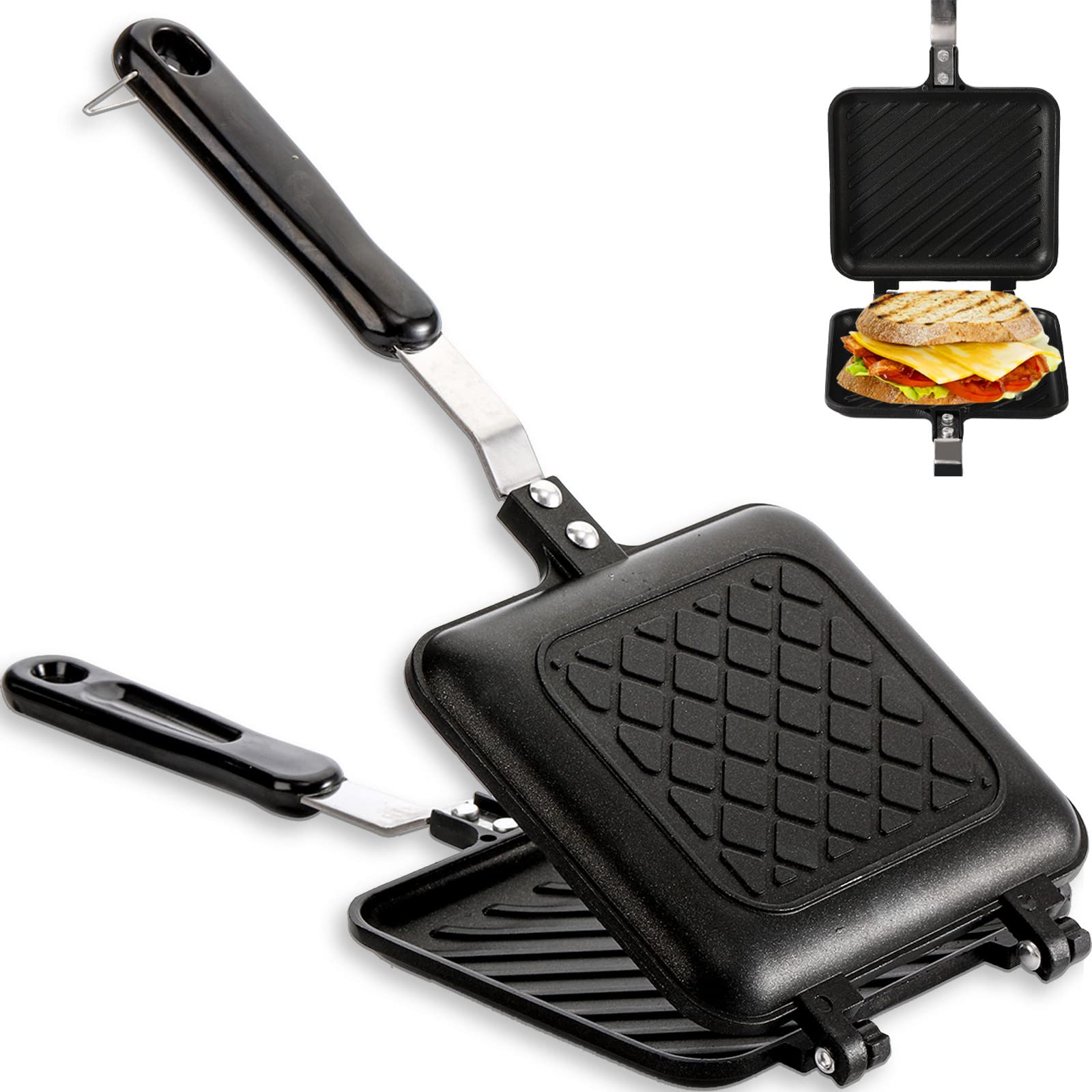 Zoofox Sandwich Maker, Grilled Sandwich And Panini Maker Pan With Non-Stick Plates, Stovetop Toasted Sandwich Maker Aluminum Fli