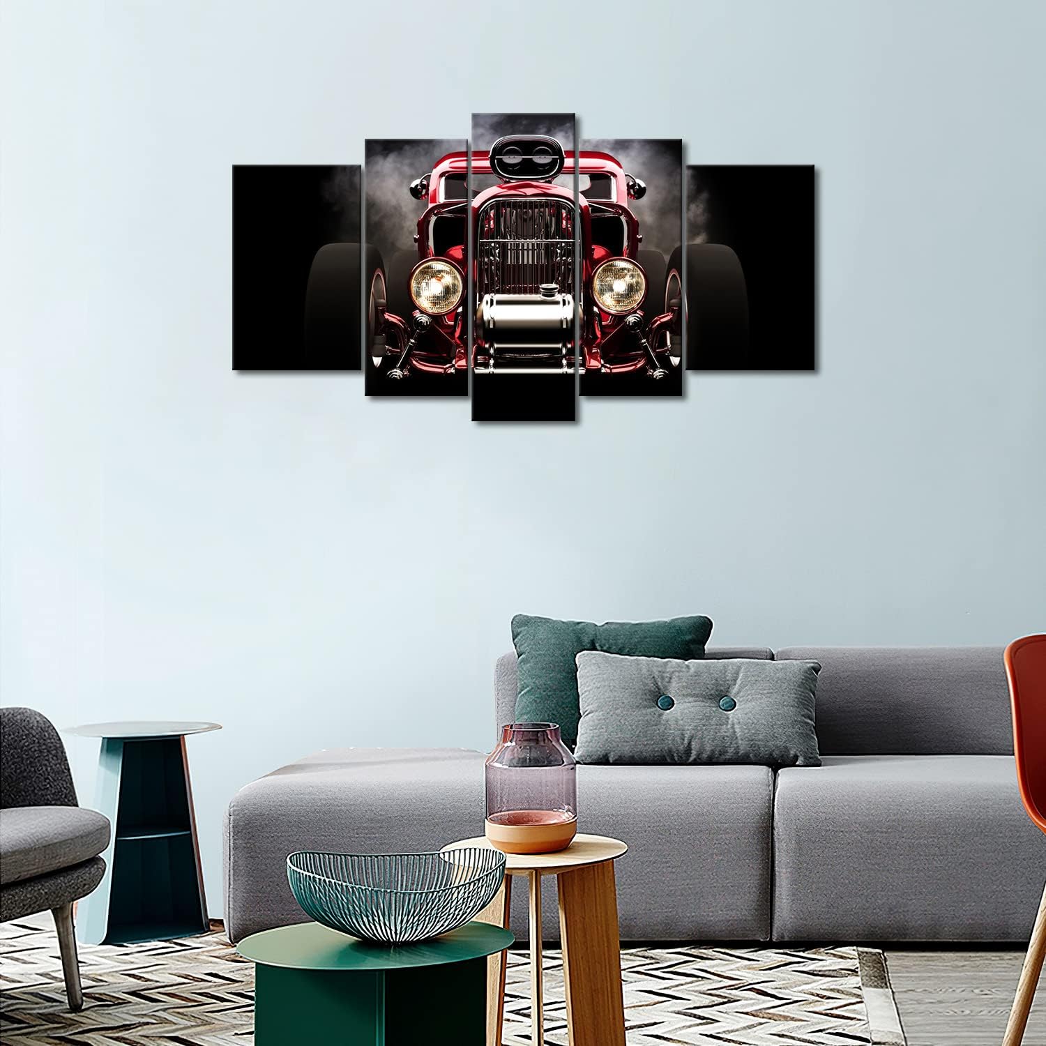 5 Pieces Retro Car Wall Art with Painting The Picture Vintage Motorcycle Print On Canvas for Home Decor Decoration (Stretched by Wooden Frame Ready to Hang)