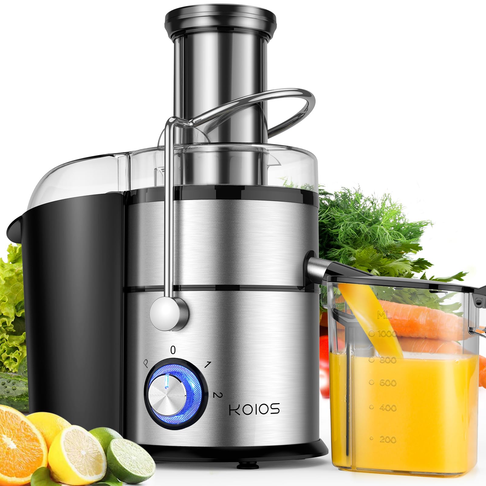 1300W KOIOS Centrifugal Juicer Machines, Juice Extractor with Extra Large 3inch Feed Chute, Full Copper Motor, Titanium-Plated F