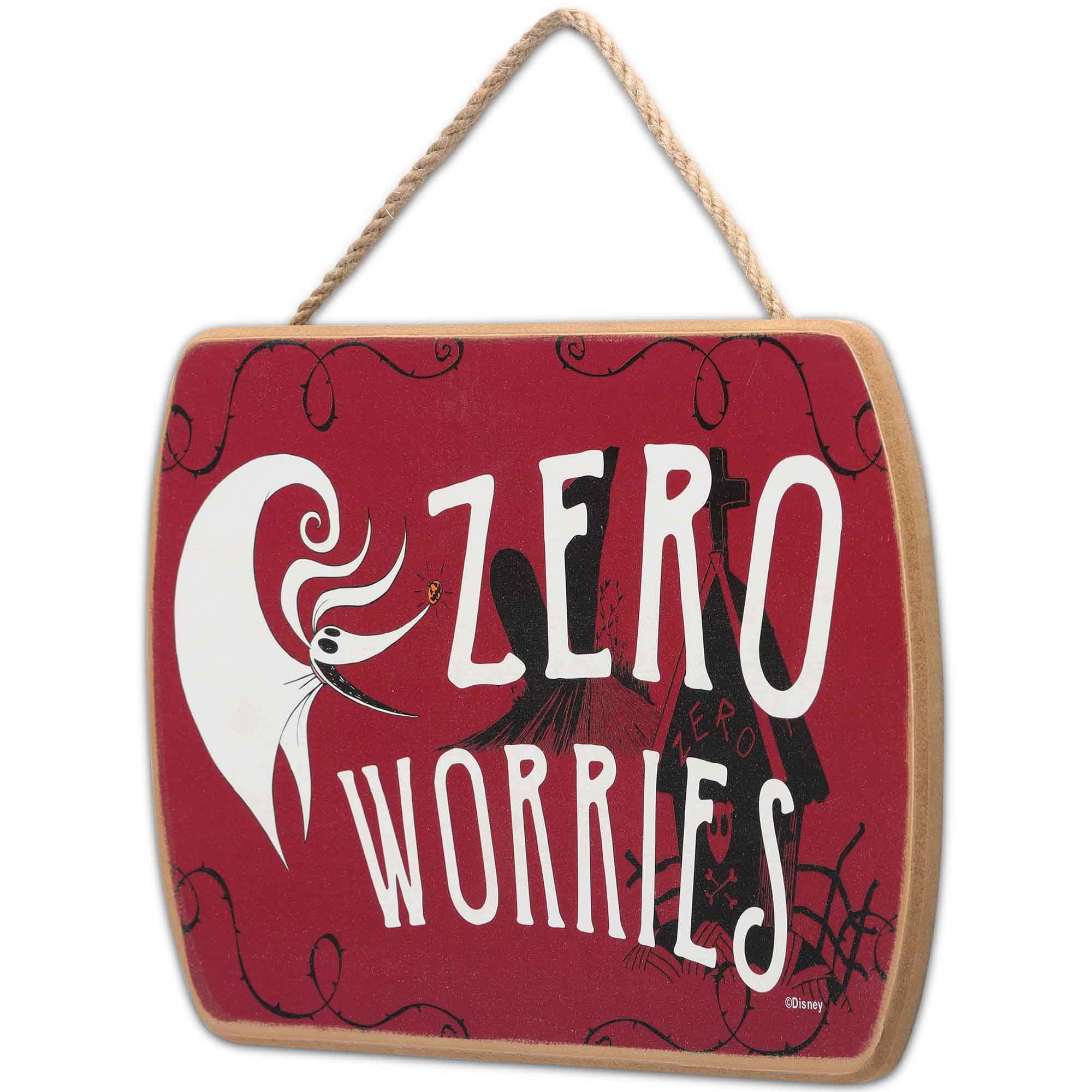 Disney The Nightmare Before Christmas Zero Worries Hanging Wood Wall Decor - Fun Zero Sign for Halloween Decorating