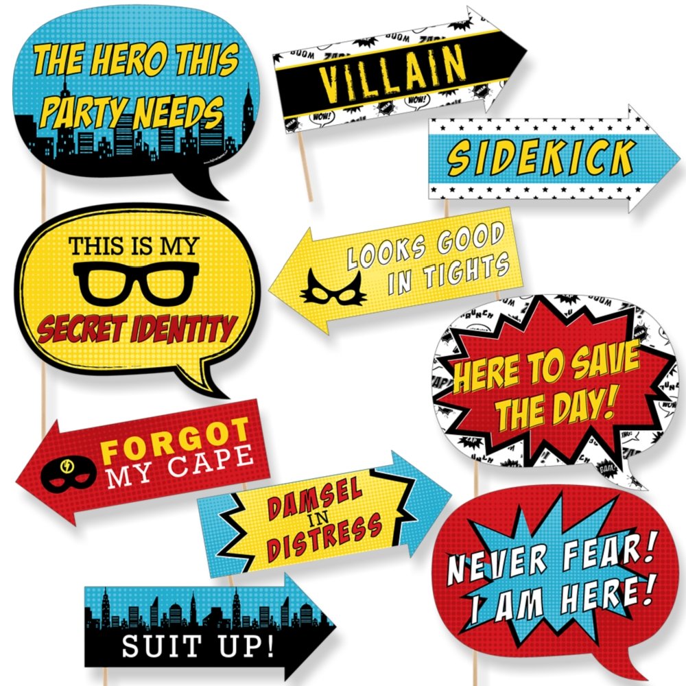 Big Dot Of Happiness Funny Bam Superhero - Baby Shower Or Birthday Party Photo Booth Props Kit - 10 Piece