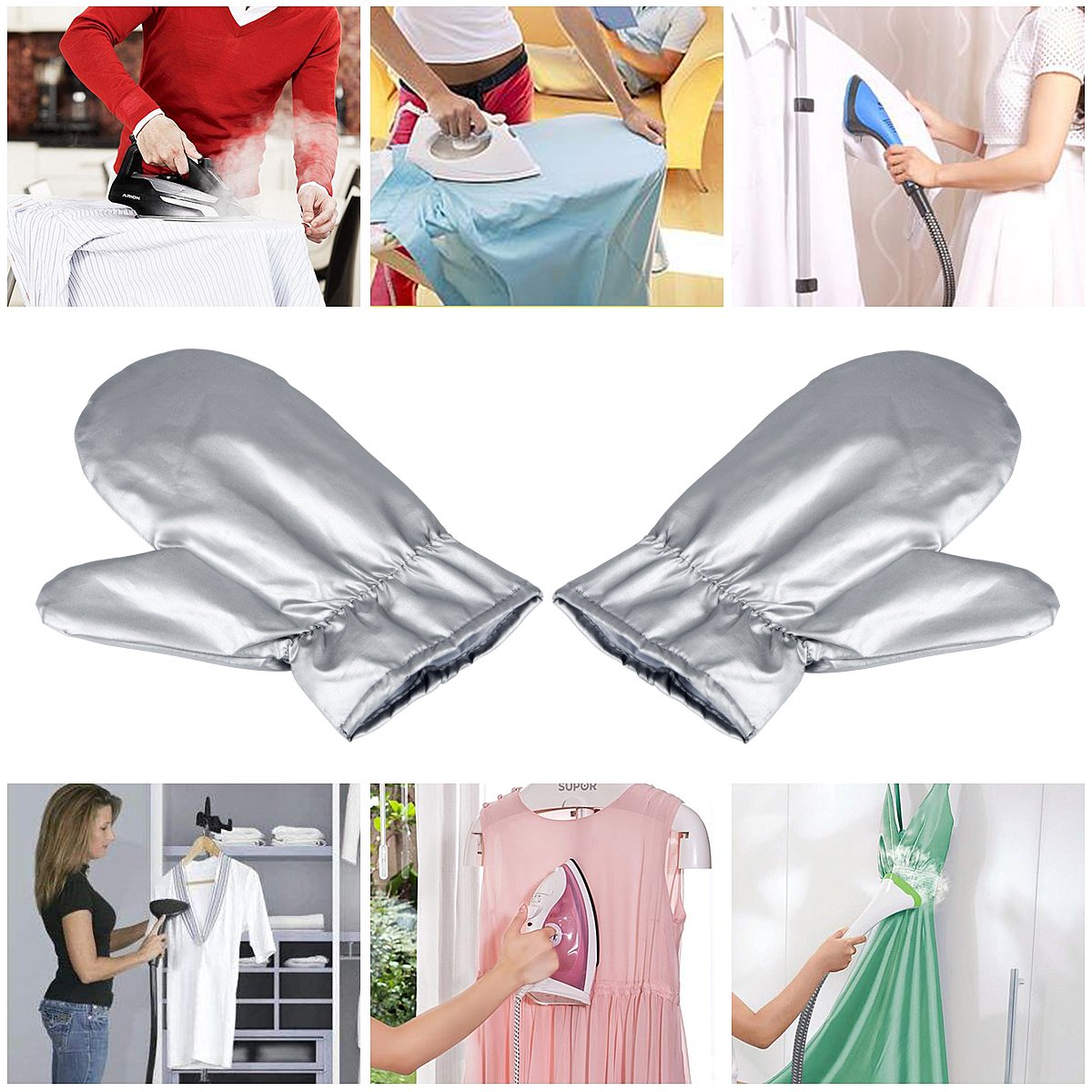 Tingtio Upgraded Garment Steamer Ironing Gloves Mitt Flexible Anti Steam Gloves Durable Heat Resistant Waterproof Protective Ironing Glove for Garment Steamer Silver for Clothes Steamer -1 Pair