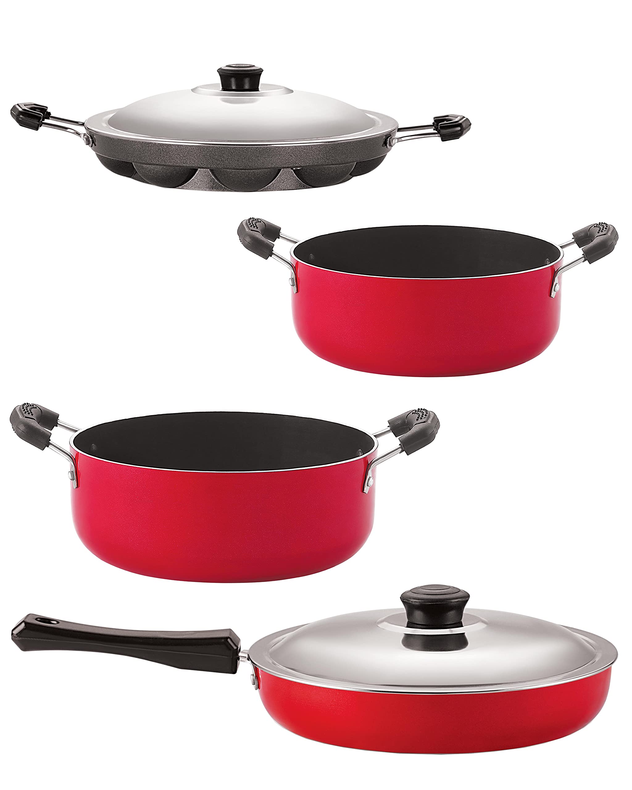 Nirlon 3 Layer Coated Non Stick Aluminium Pots And Pans Cooking Item Gift Set Of 4 Pieces (Fp10_Cs20_Ap12_Cs24)
