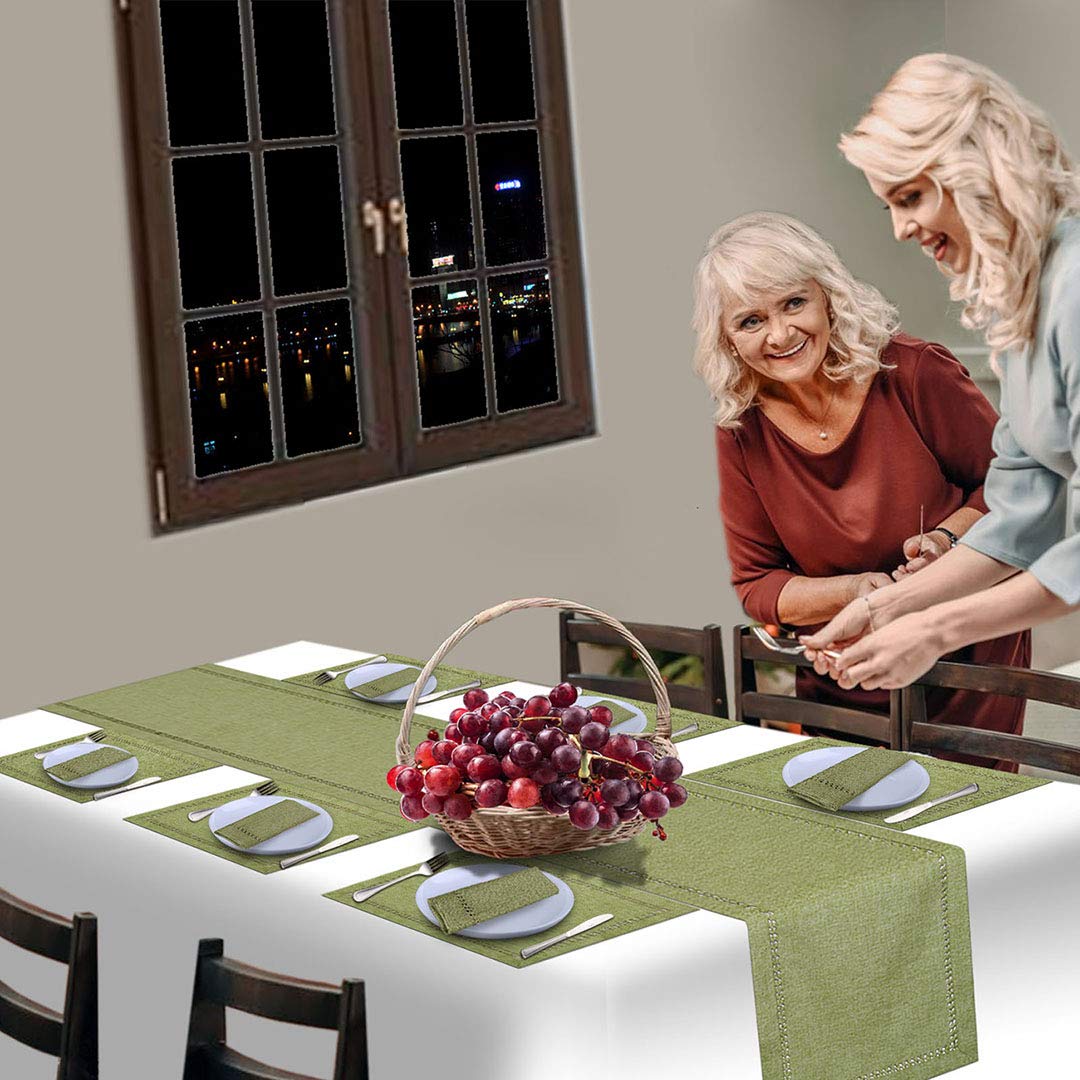 Grelucgo Handcrafted Solid Color Dining Table Runner, Double-Hemstitched (Sage Green, 14 X 120)