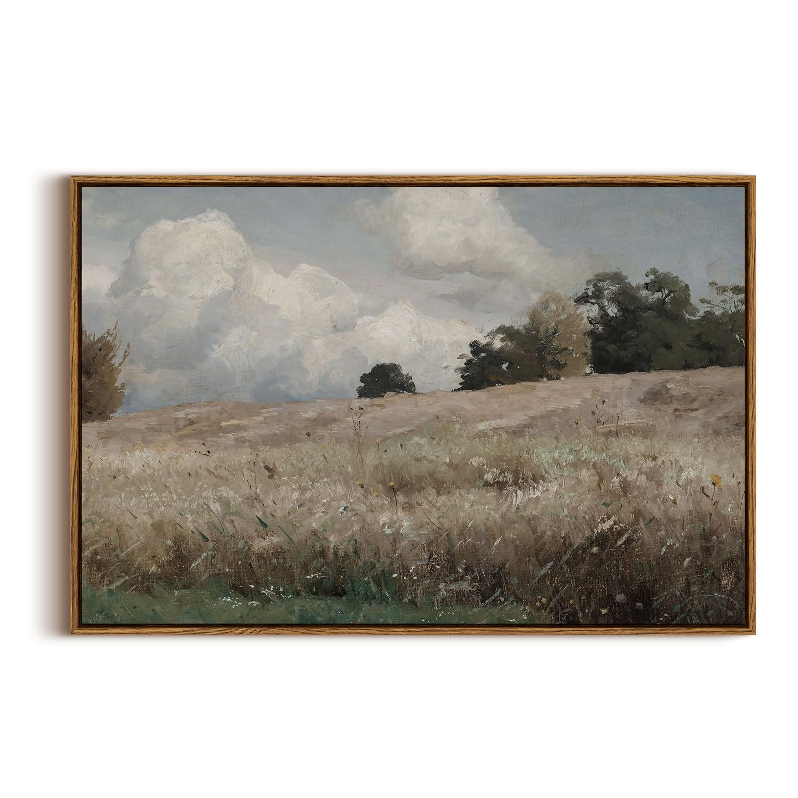 Insimsea Framed Canvas Wall Art Vintage Decor, Farmhouse Scenery Vast Field Grassland Paintings, Large Prints, Nature Landscape