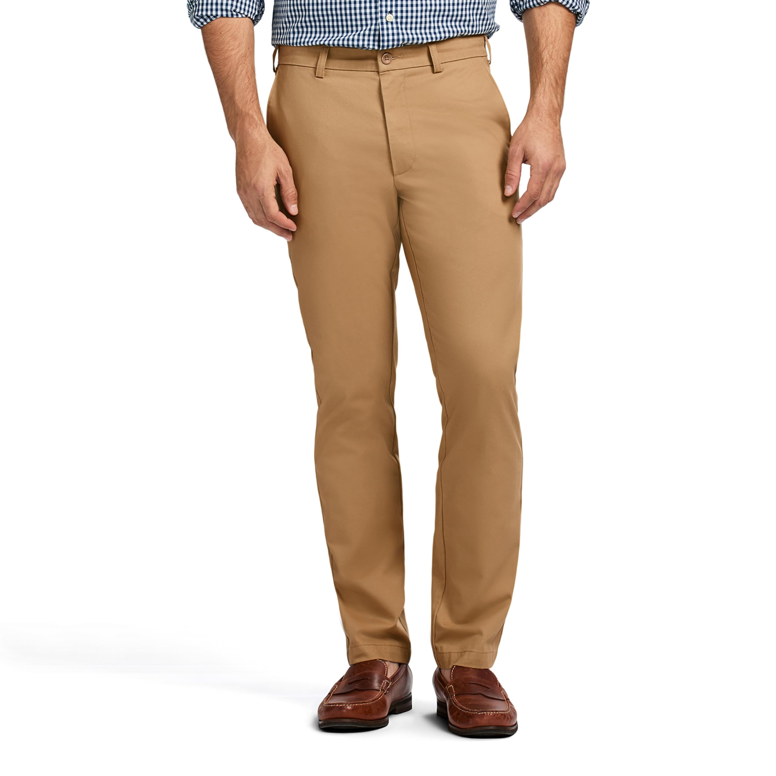 Izod Mens American Chino Flat Front Straight Fit Pant, English Khaki, 34W X 32L