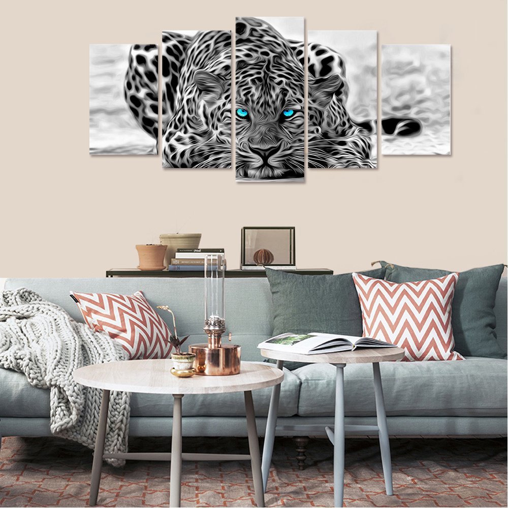 Black and White Animal Canvas Wall Art Abstract Leopard Canvas Prints with Frame Attractive Leopard Picture Decorative Easy Hanging On More Size Optional (16 (10''x16''x2+10''x20''x2+10''x24''x1)