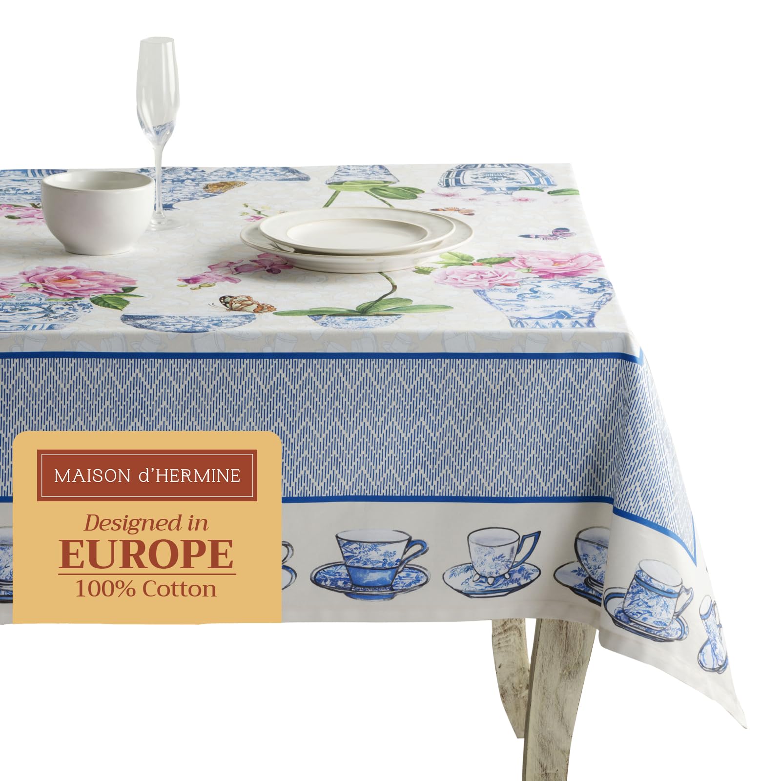 Maison d Hermine Table Cloth Rectangle Table 100% Cotton 70 x 140 Inches Tablecloth Reusable Decorative Everyday Use for Dining