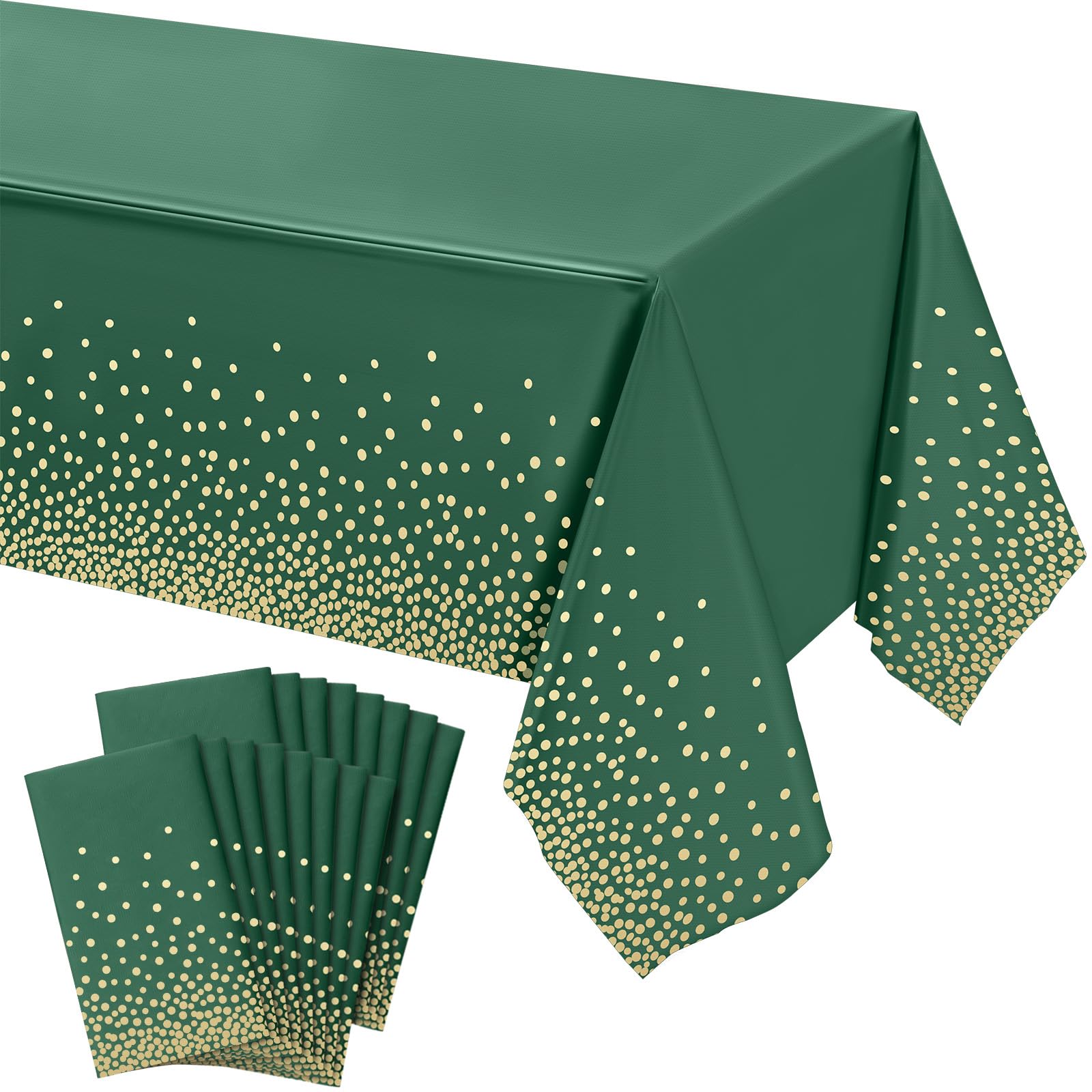 Tegeme 12 Packs Green and Gold Plastic Table Cloths for Parties Disposable Graduation Ramadan Mubarak Tablecloths Decoration wit