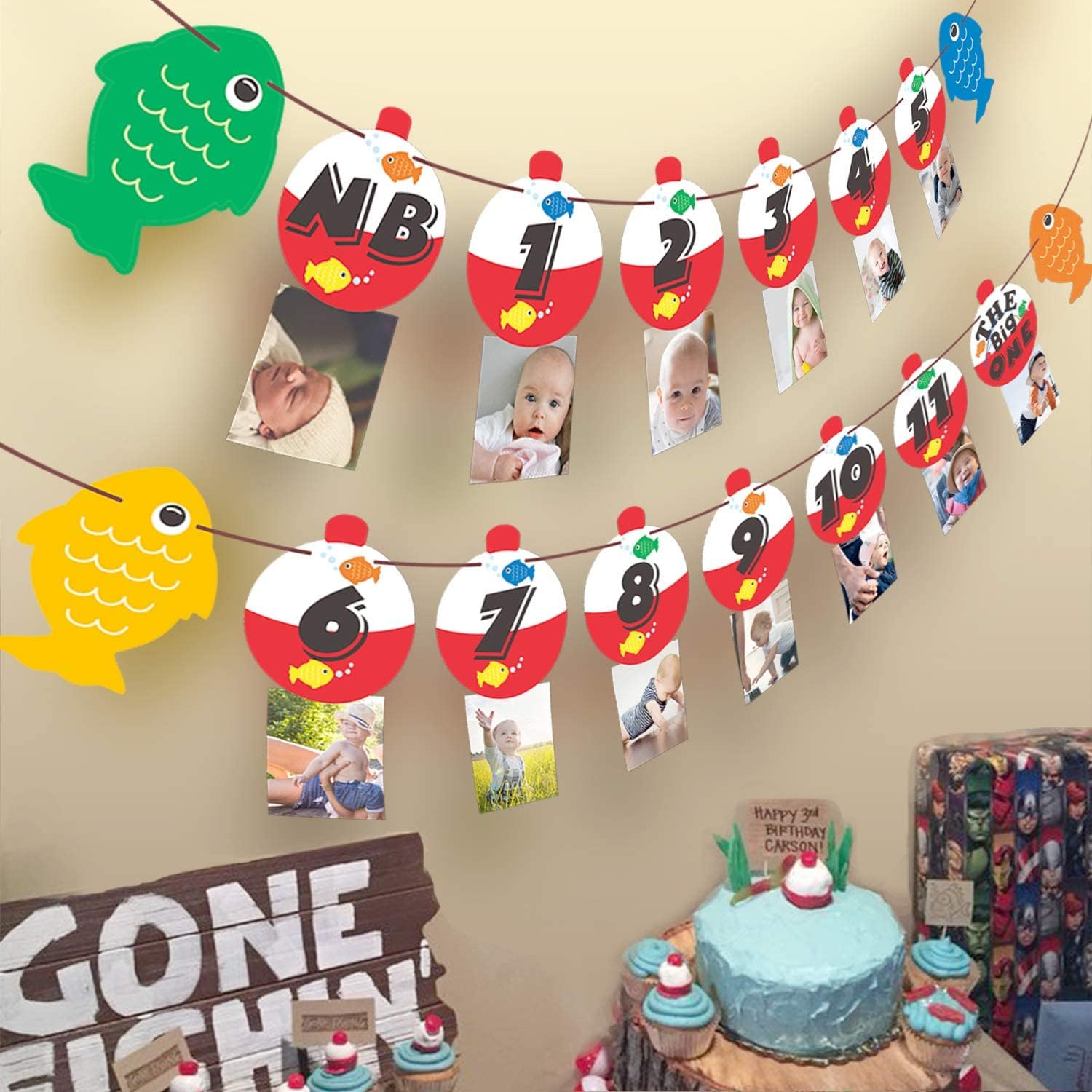 Yaaaaasss! The Big One Bobber Gone Fishing Baby Monthly Photo Banner Little Fisherman Garland First Year Milestone Boys Photo Pr