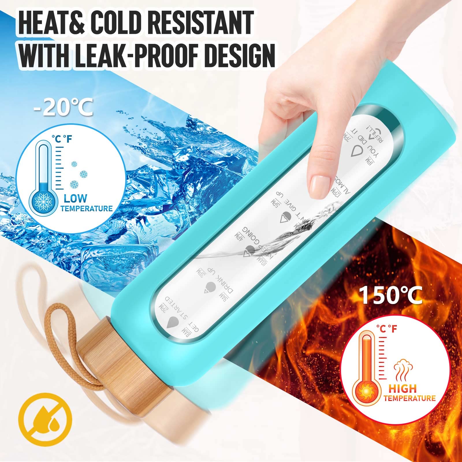 Aqulea 32 Oz Glass Water Bottle With Times To Drink - Bpa Free Reusable Wide Mouth Glass Motivational Water Bottles With Infuser