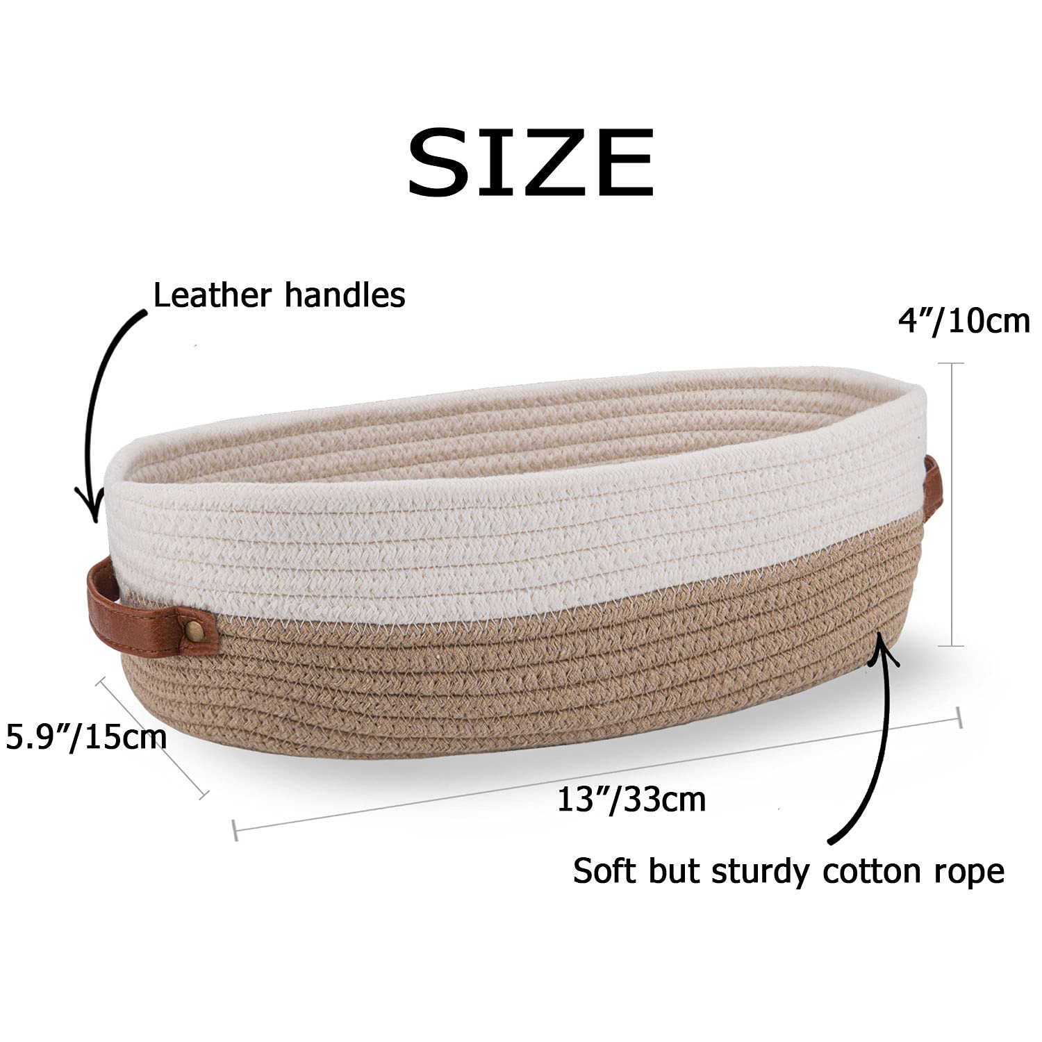 Oradrem Cotton Rope Bathroom Decor Basket Toilet Paper Holder Basket Farmhouse Home Decor Organizing Baskets 13 ''x5.9 ''x4 '' Brown Stitching White