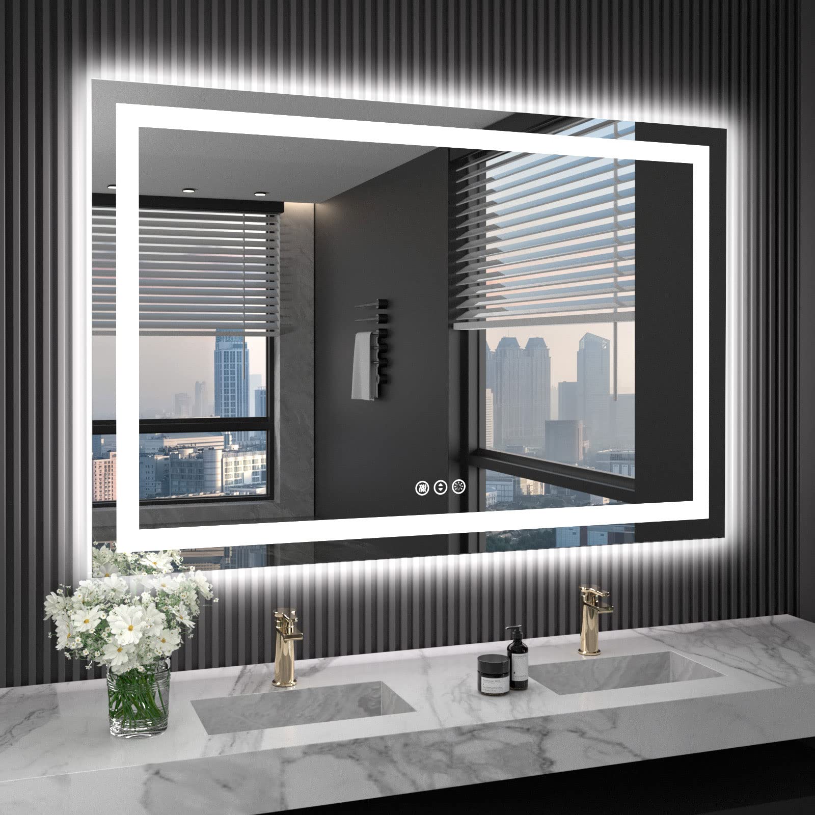 Loaao 48X32 Led Bathroom Mirror With Lights, Anti-Fog, Dimmable, Backlit + Front Lit, Lighted Bathroom Vanity Mirror For Wall, M