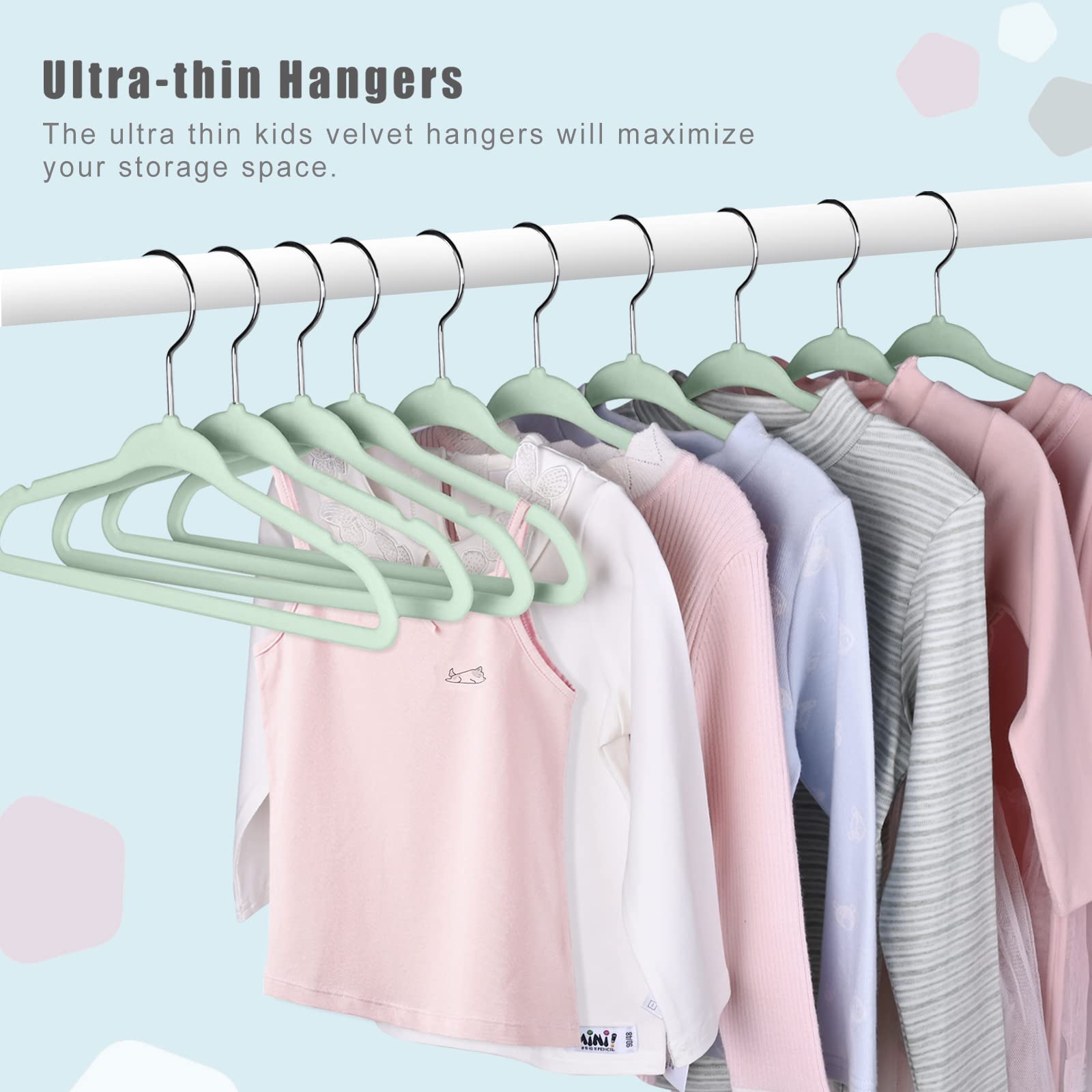 Bagail Kids Velvet Hangers 11 Inches Children'S Clothes Hangers Non-Slip Baby Hangers For Infant/Toddler (Lime Cream,50Pack)