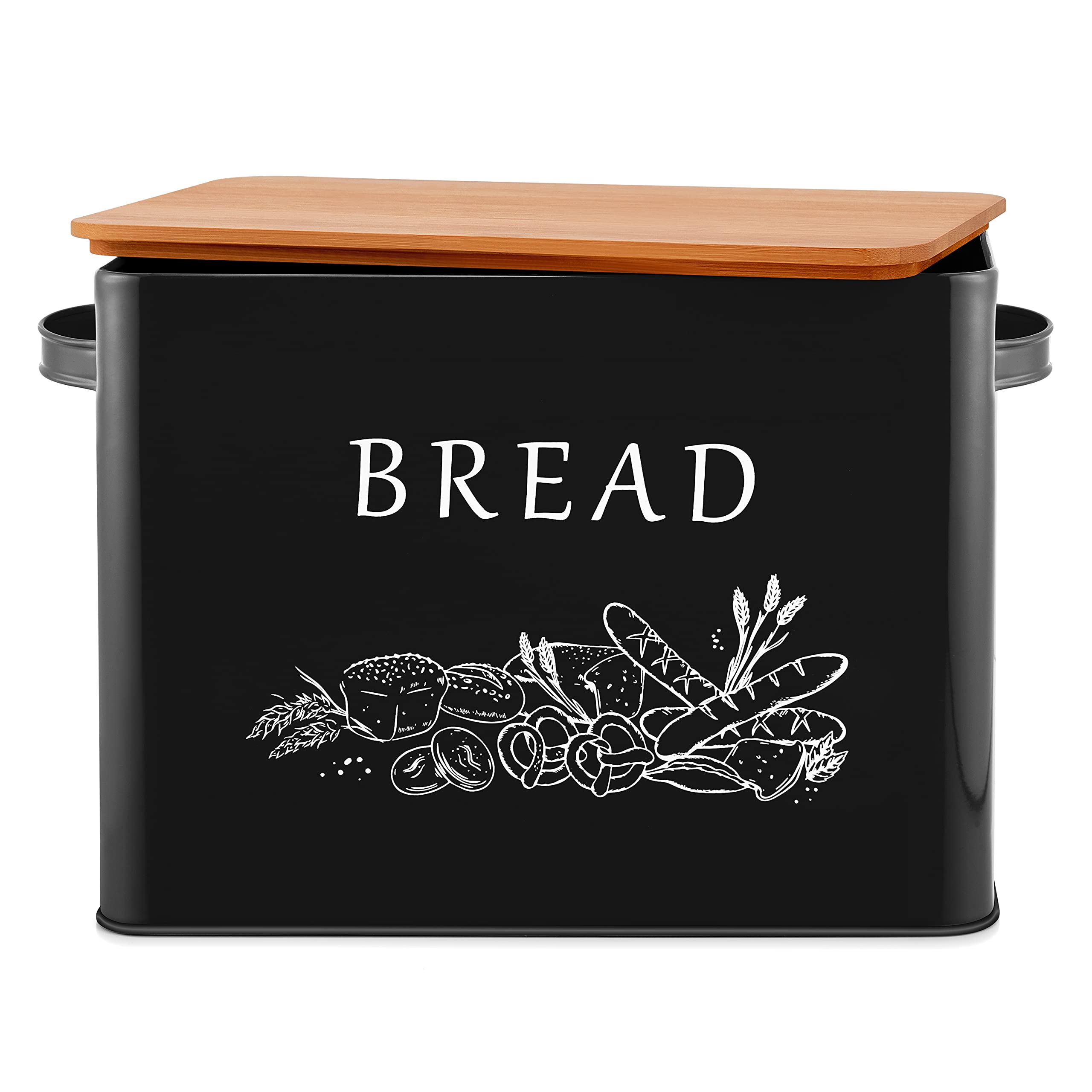 E-Far Bread Box For Kitchen Countertop, Metal Bread Storage Container Bin With Bamboo Lid For Cutting Bread, Extra Large & Farmh