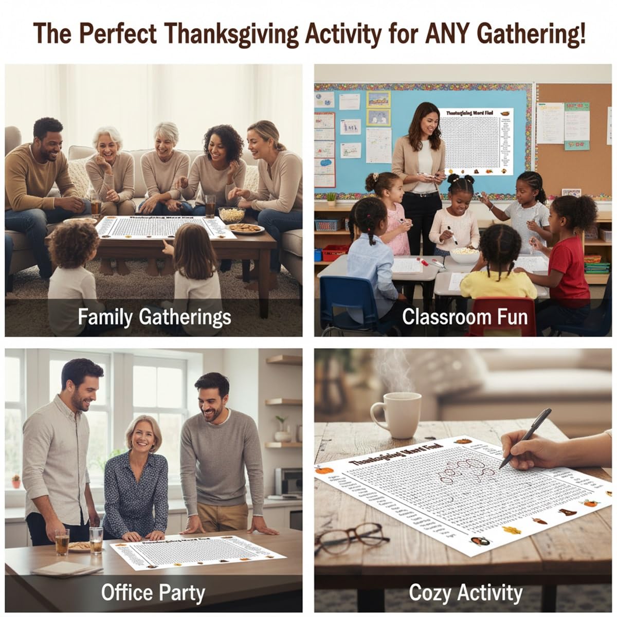 Jumbo Thanksgiving Word Search Poster - Giant 36X24 Wall Game, 2026 New Giant Thanksgiving Activity Poster, Family Holiday Party